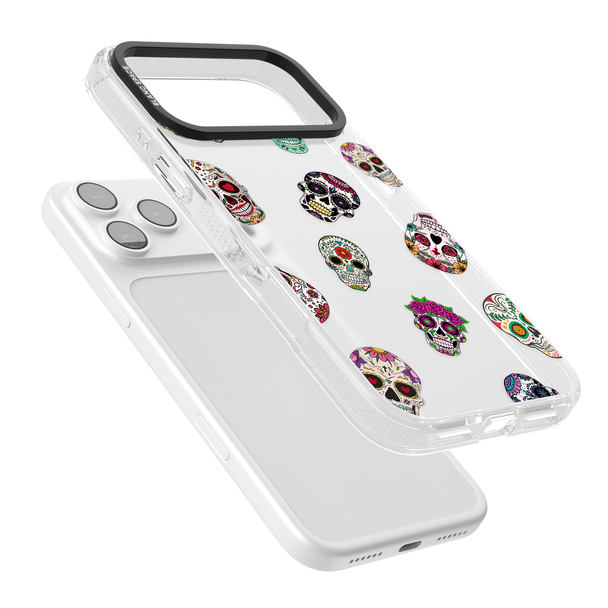 Mixed Sugar Skull Pattern iPhone 17 Pro Max Impact Air Clear Phone Case Colours