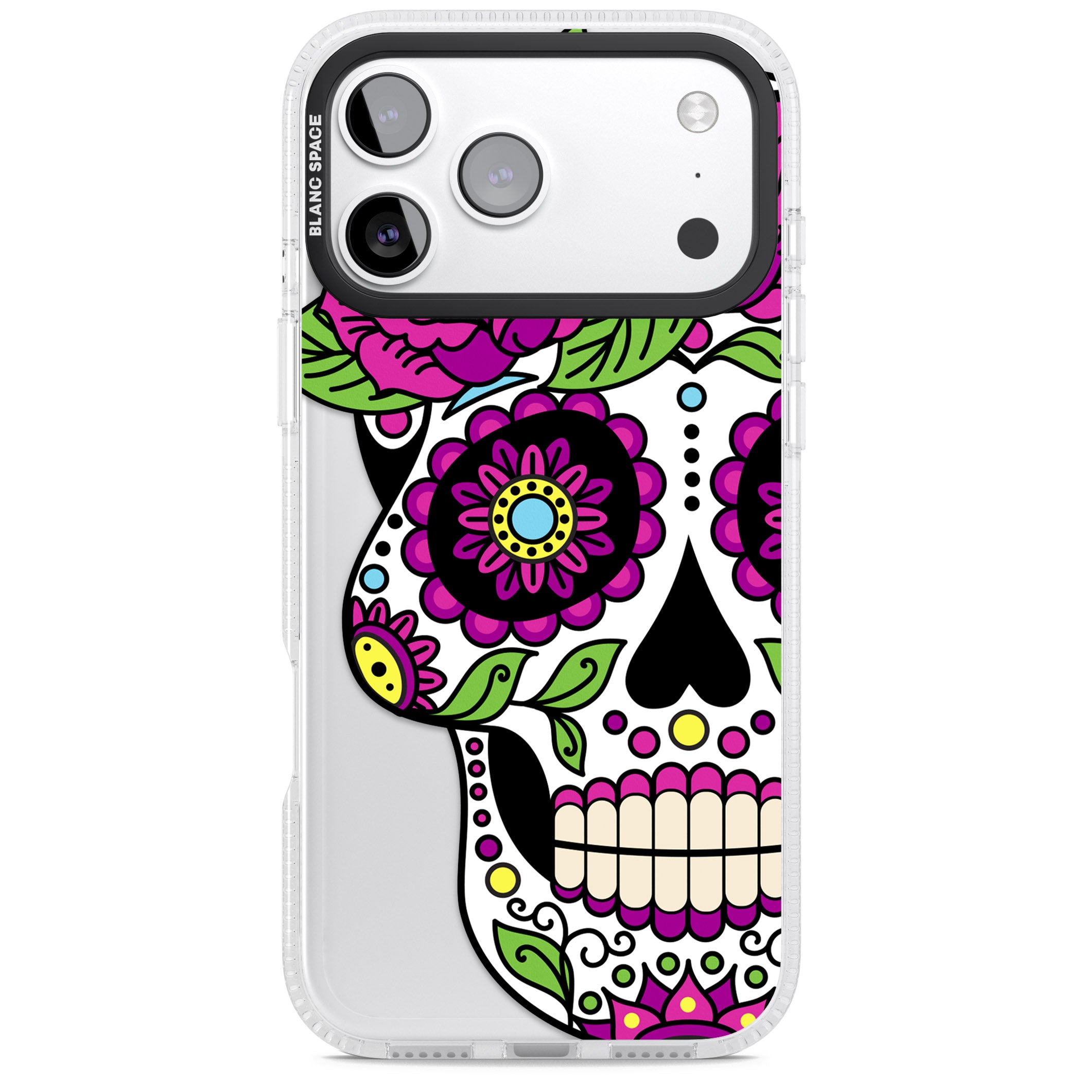 Purple Floral Sugar Skull iPhone 17 Pro Impact Air Clear Phone Case