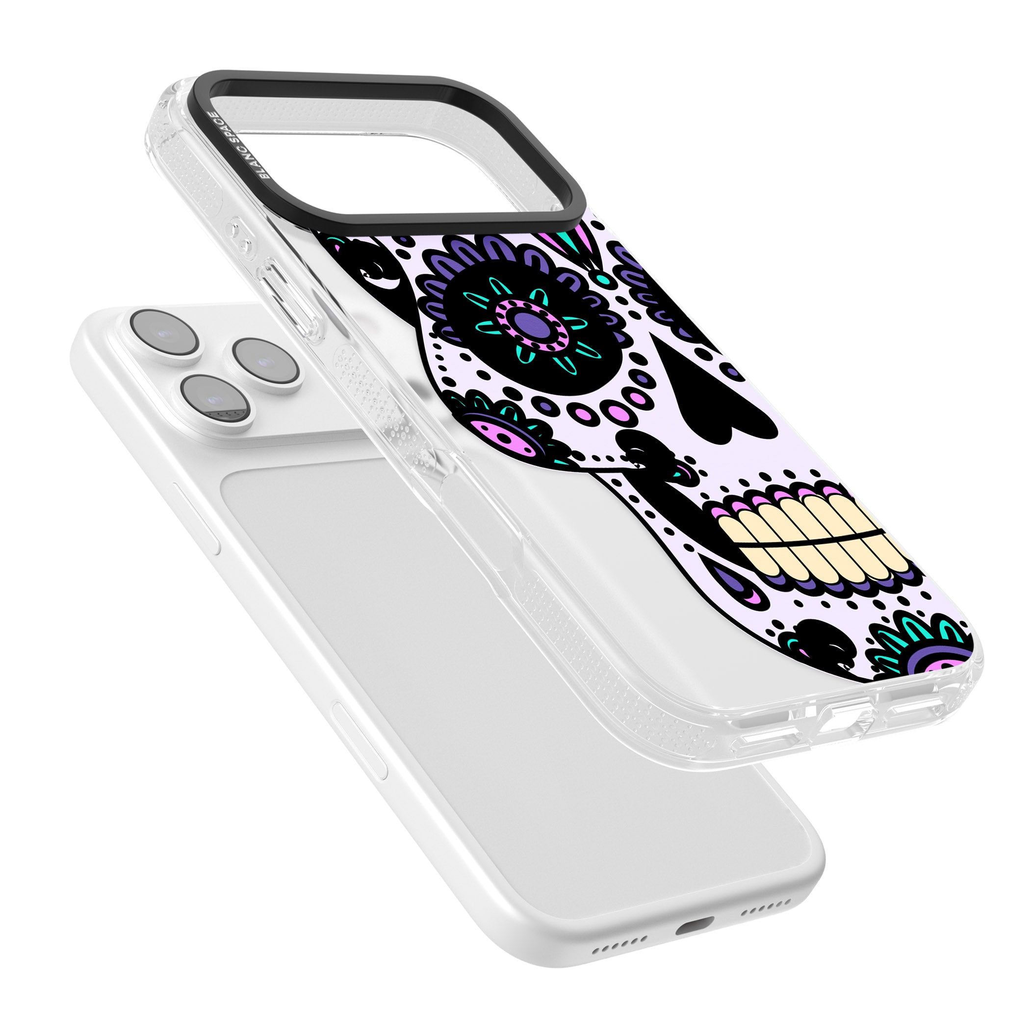Violet Sugar Skull iPhone 17 Pro Impact Air Clear Phone Case Colours