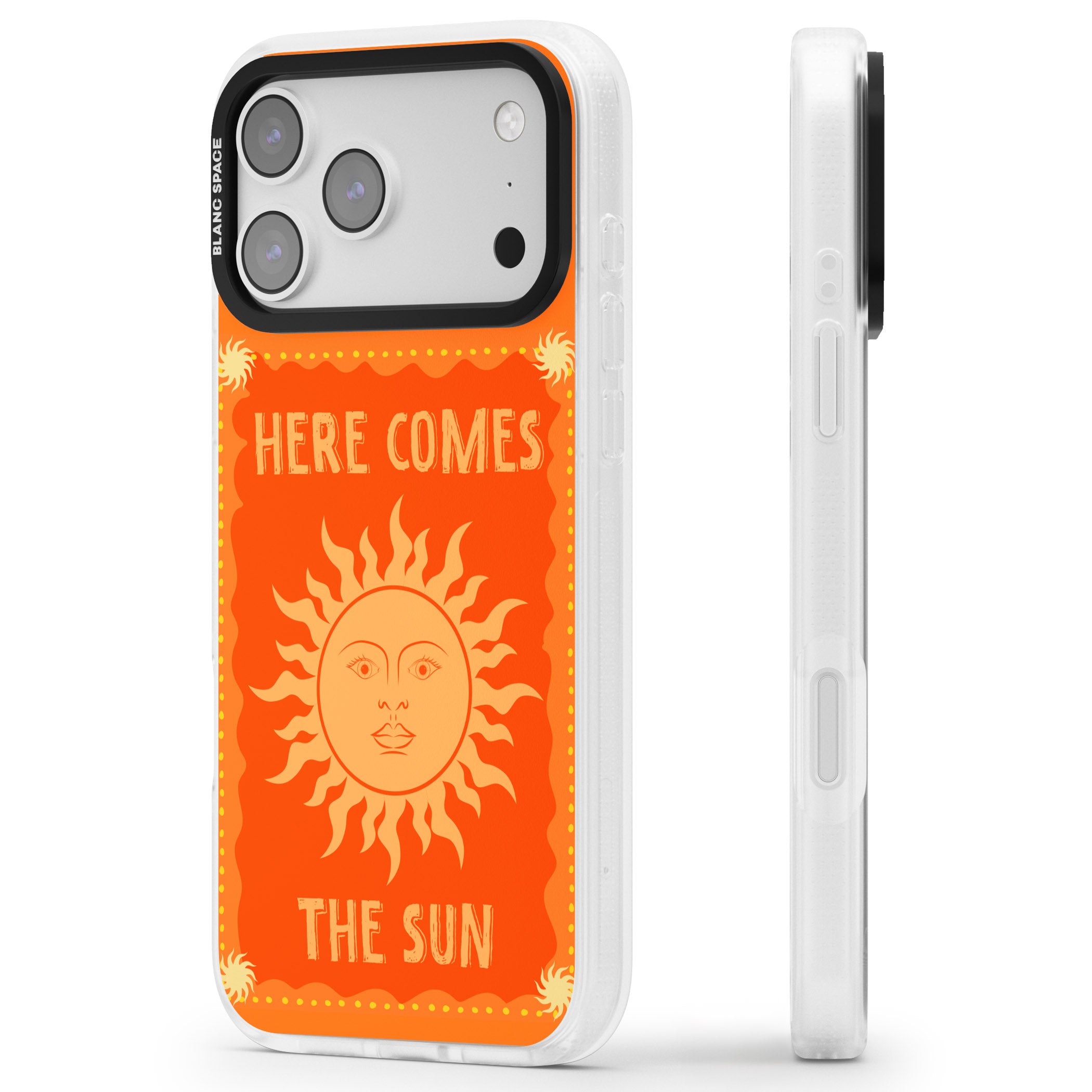 Retro Here Comes The Sun iPhone 17 Pro Impact Air Clear Phone Case Side Profile
