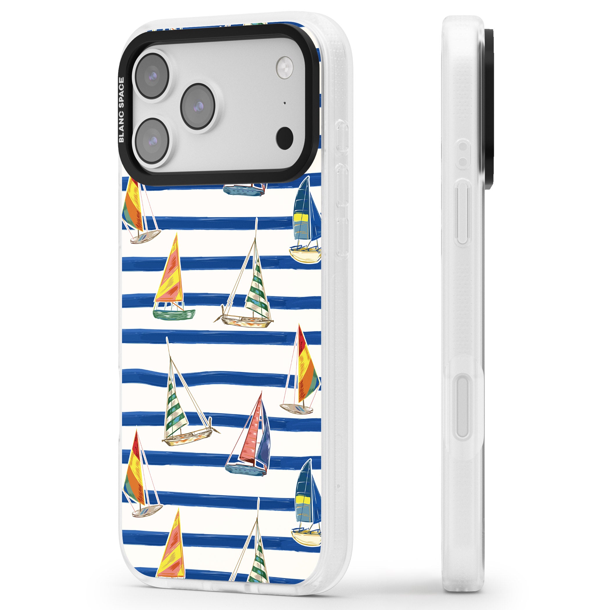 Coastal Sailboats iPhone 17 Pro Max Impact Air Clear Phone Case Side Profile