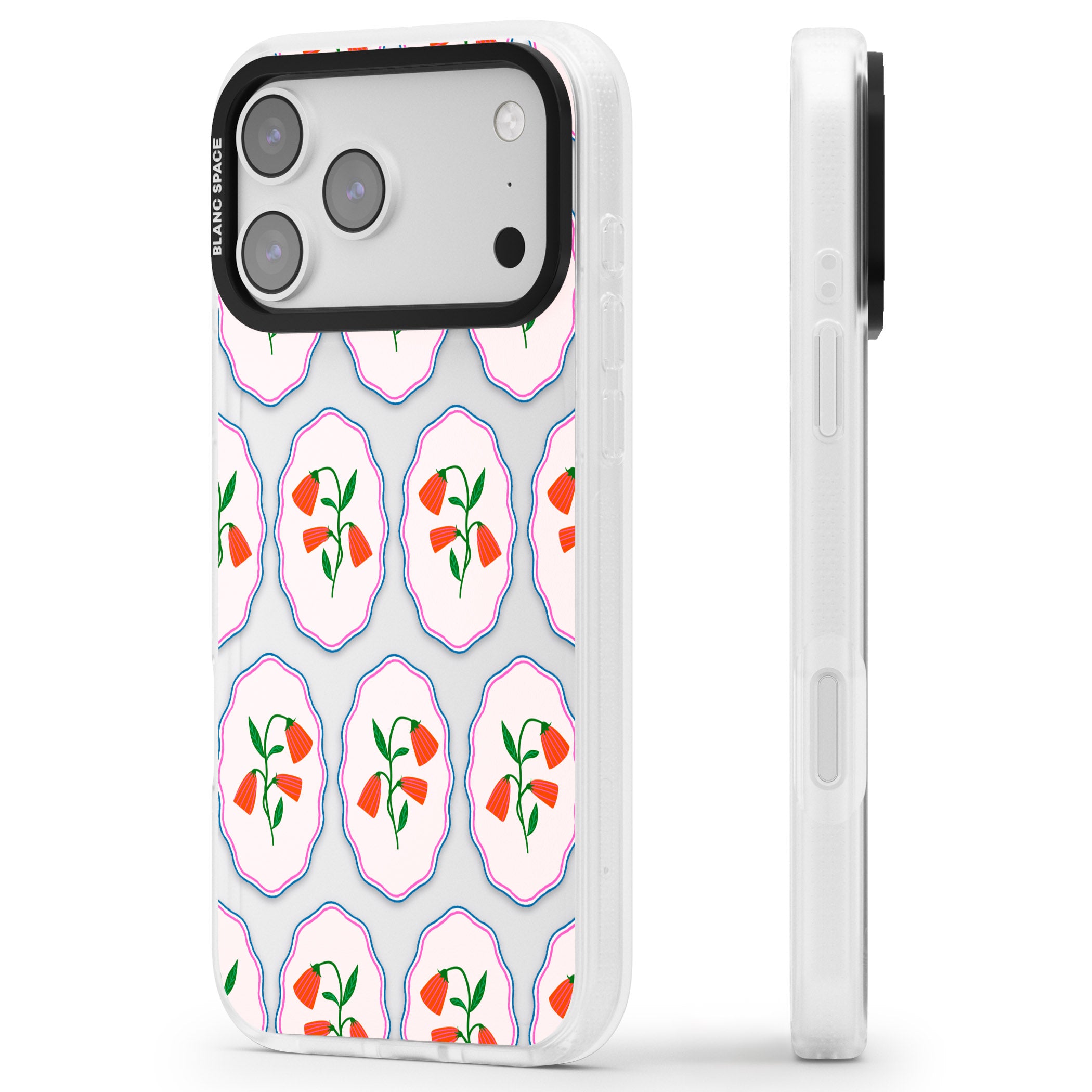 Rose Stamps iPhone 17 Pro Impact Air Clear Phone Case Side Profile