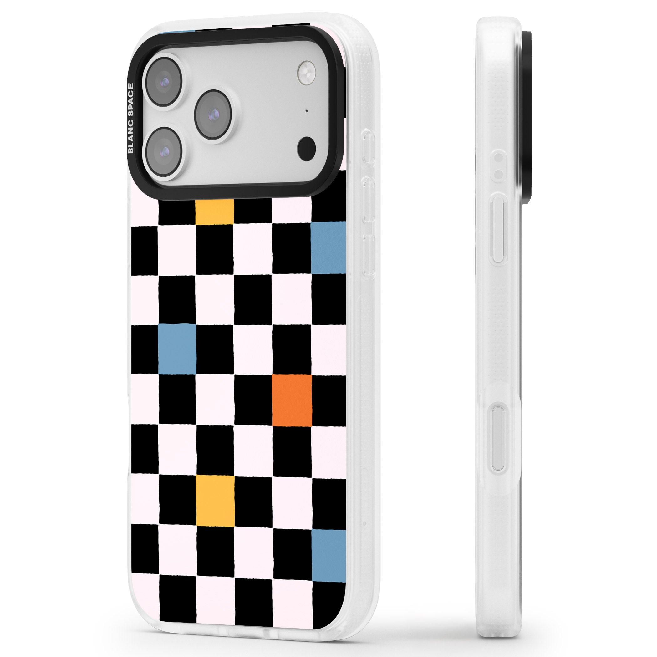 Vibrant Retro Checkered iPhone 17 Pro Max Impact Air Clear Phone Case Side Profile