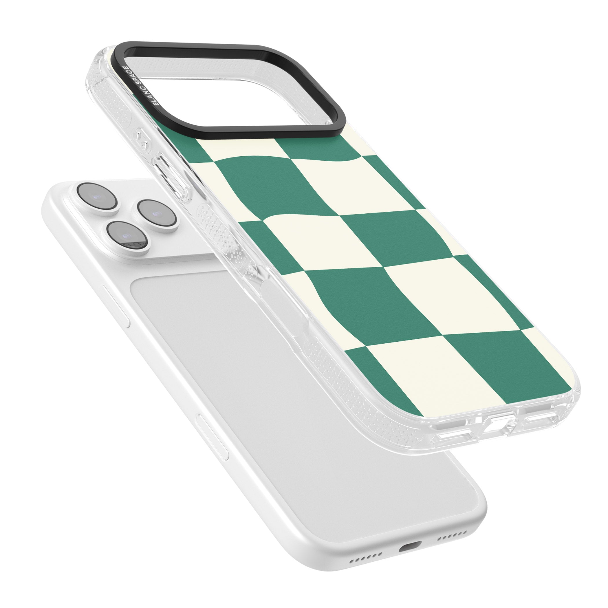 Green & Cream Wavy Check iPhone 17 Pro Max Impact Air Clear Phone Case Colours
