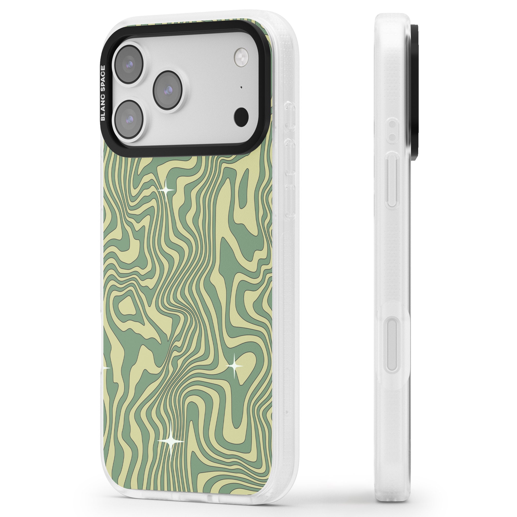Green Abstract Wave iPhone 17 Pro Max Impact Air Clear Phone Case Side Profile