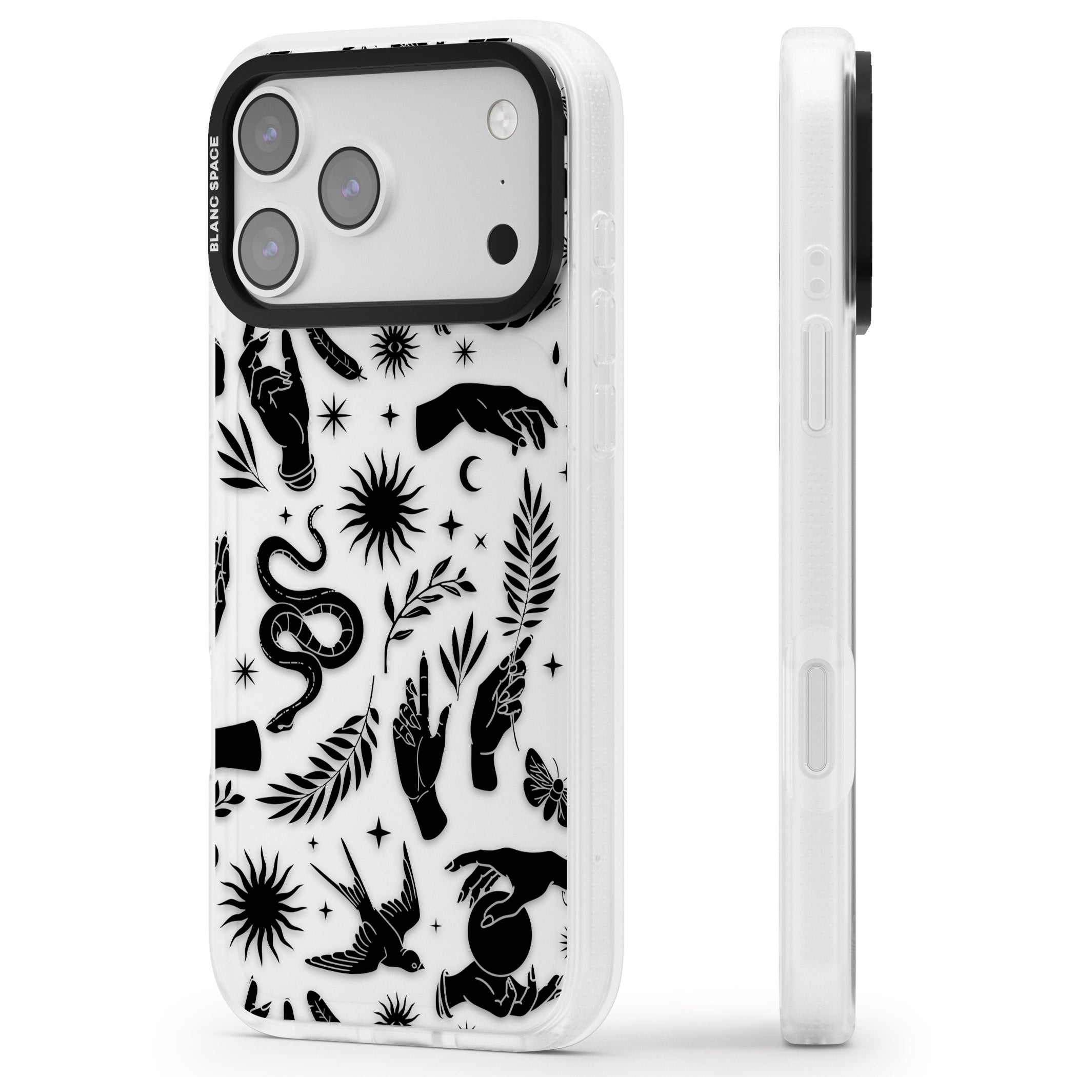 Celestial Pattern (Black) iPhone 17 Pro Impact Air Clear Phone Case Side Profile