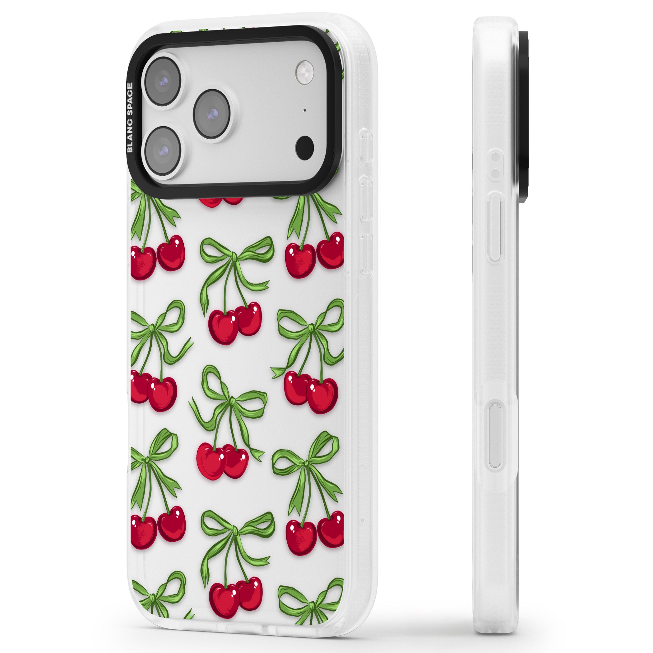 Cherry Bows iPhone 17 Pro Impact Air Clear Phone Case Side Profile