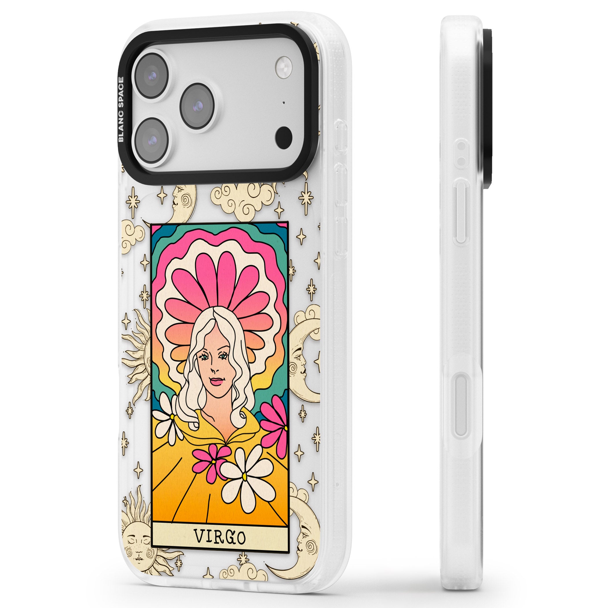 Celestial Zodiac Virgo iPhone 17 Pro Impact Air Clear Phone Case Side Profile