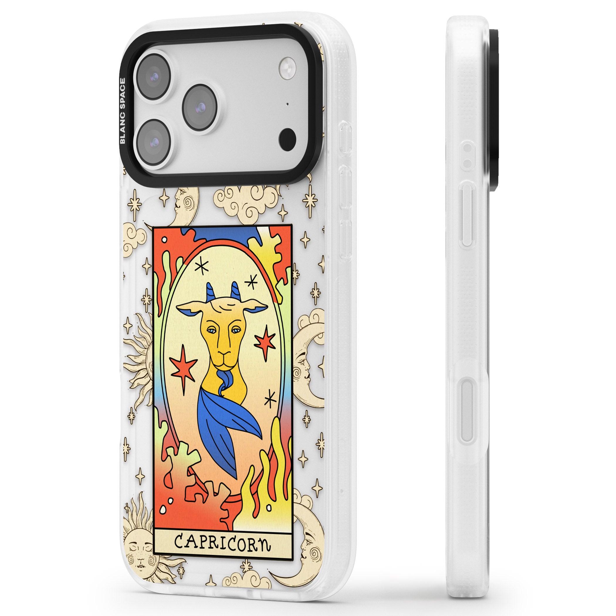 Celestial Zodiac Capricorn iPhone 17 Pro Impact Air Clear Phone Case Side Profile