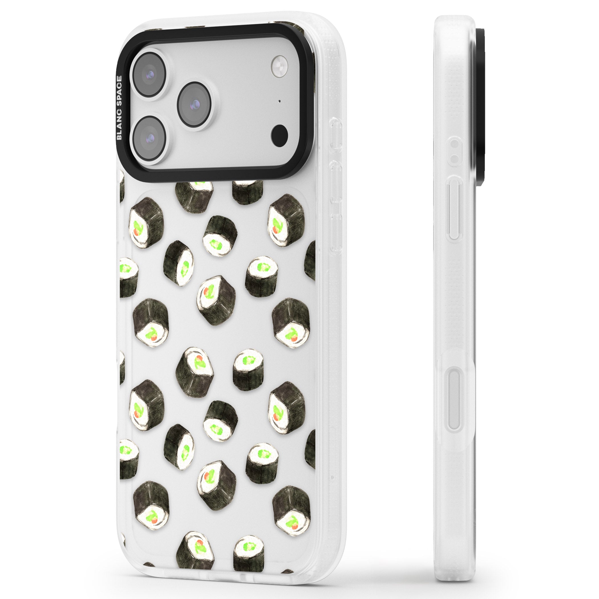 Sushi Pattern iPhone 17 Pro Max Impact Air Clear Phone Case Side Profile