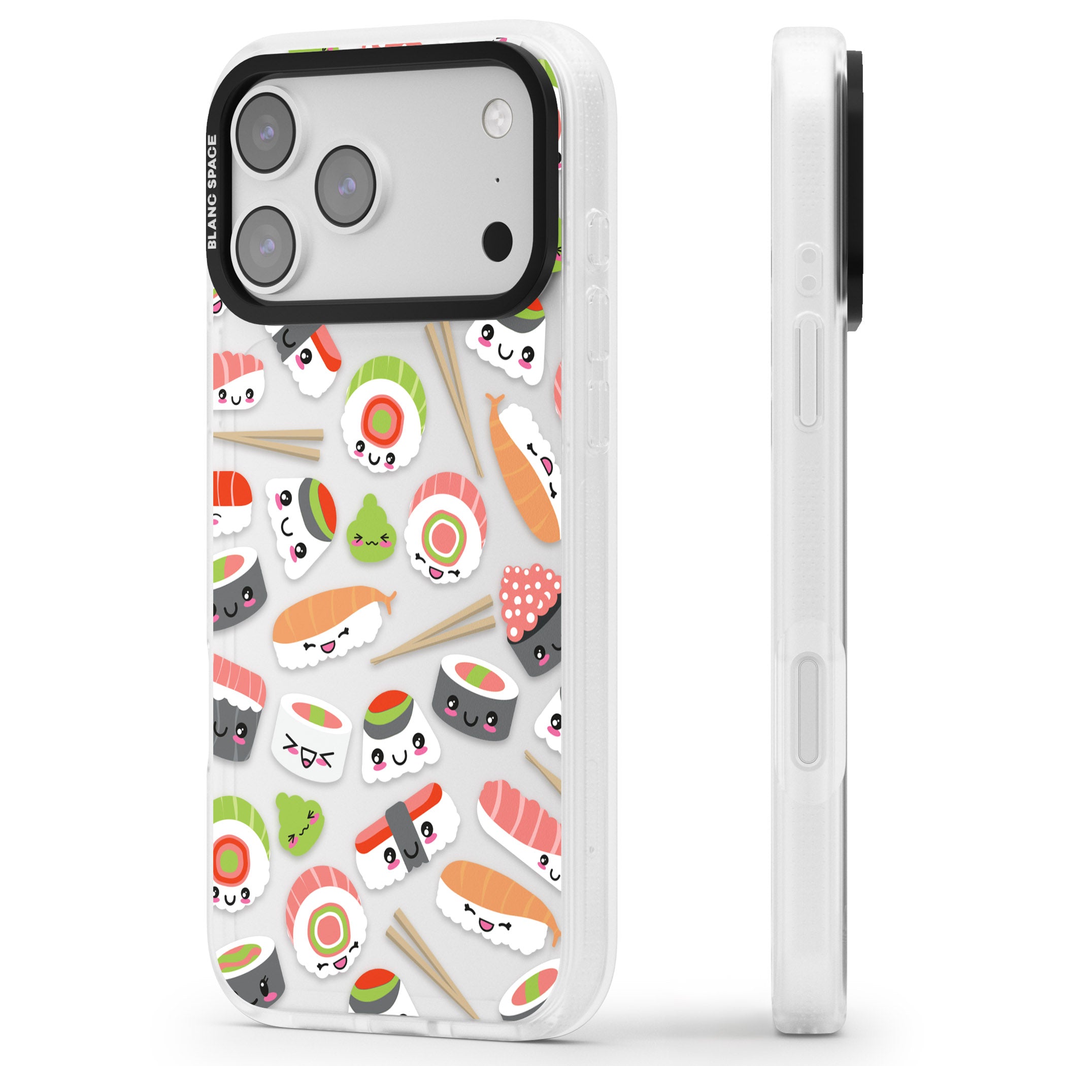 Kawaii Sushi Party iPhone 17 Pro Max Impact Air Clear Phone Case Side Profile