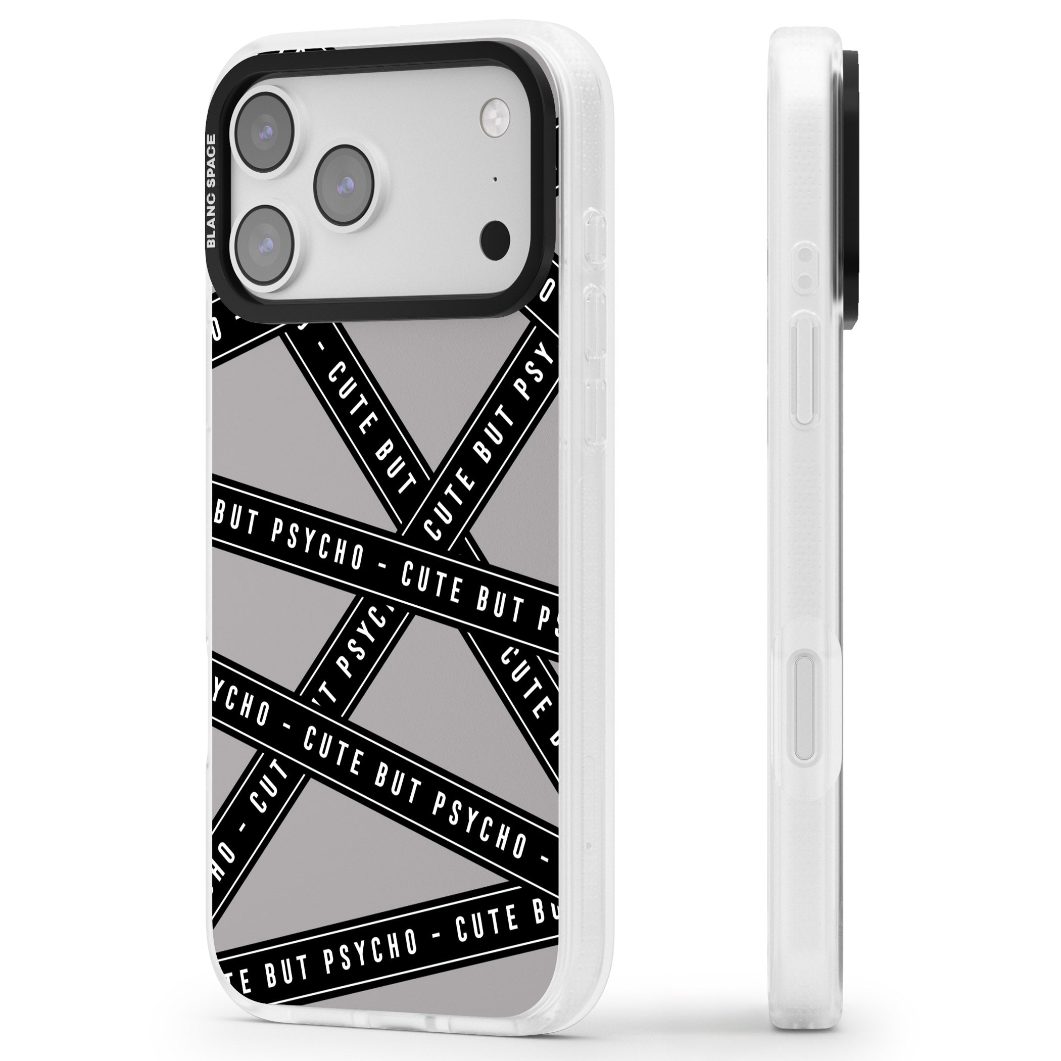 Cute But Psycho iPhone 17 Pro Impact Air Clear Phone Case Side Profile