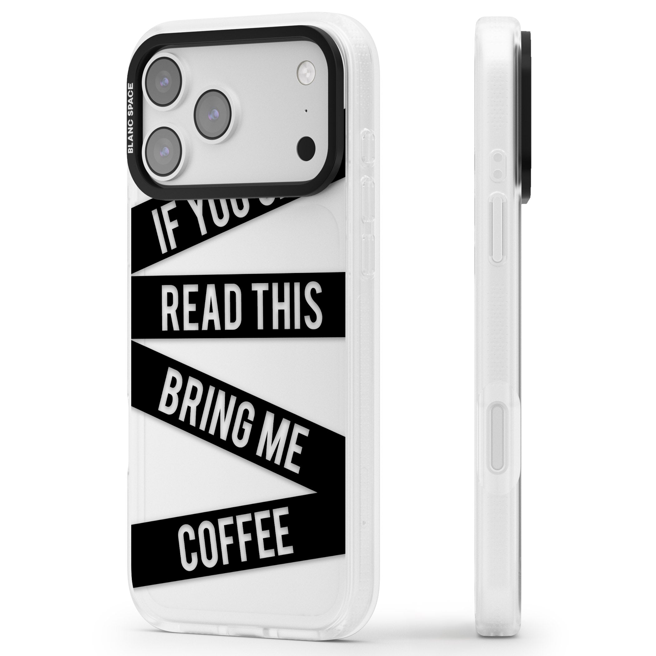 Bring Me Coffee iPhone 17 Pro Max Impact Air Clear Phone Case Side Profile