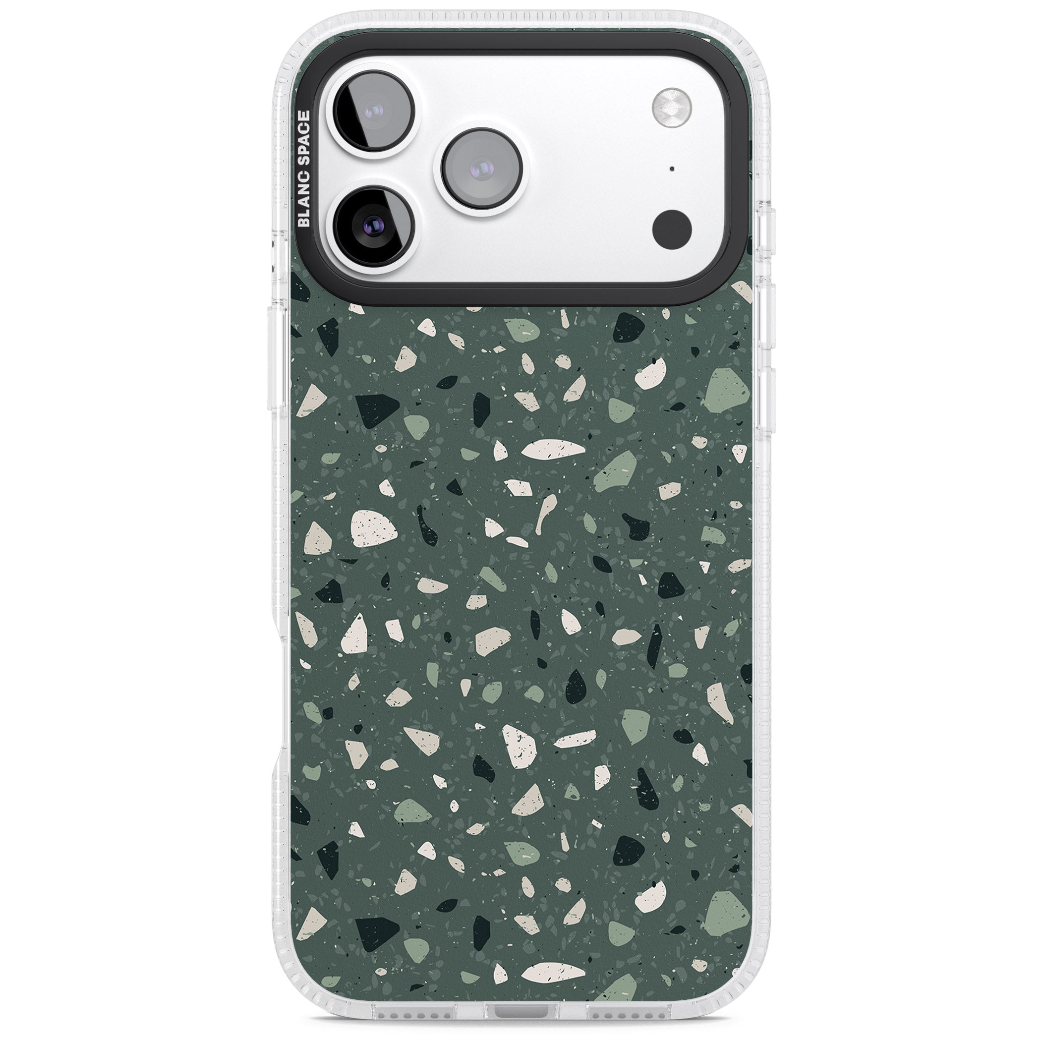 Green & Cream Terrazzo Pattern iPhone 17 Pro Max Impact Air Clear Phone Case