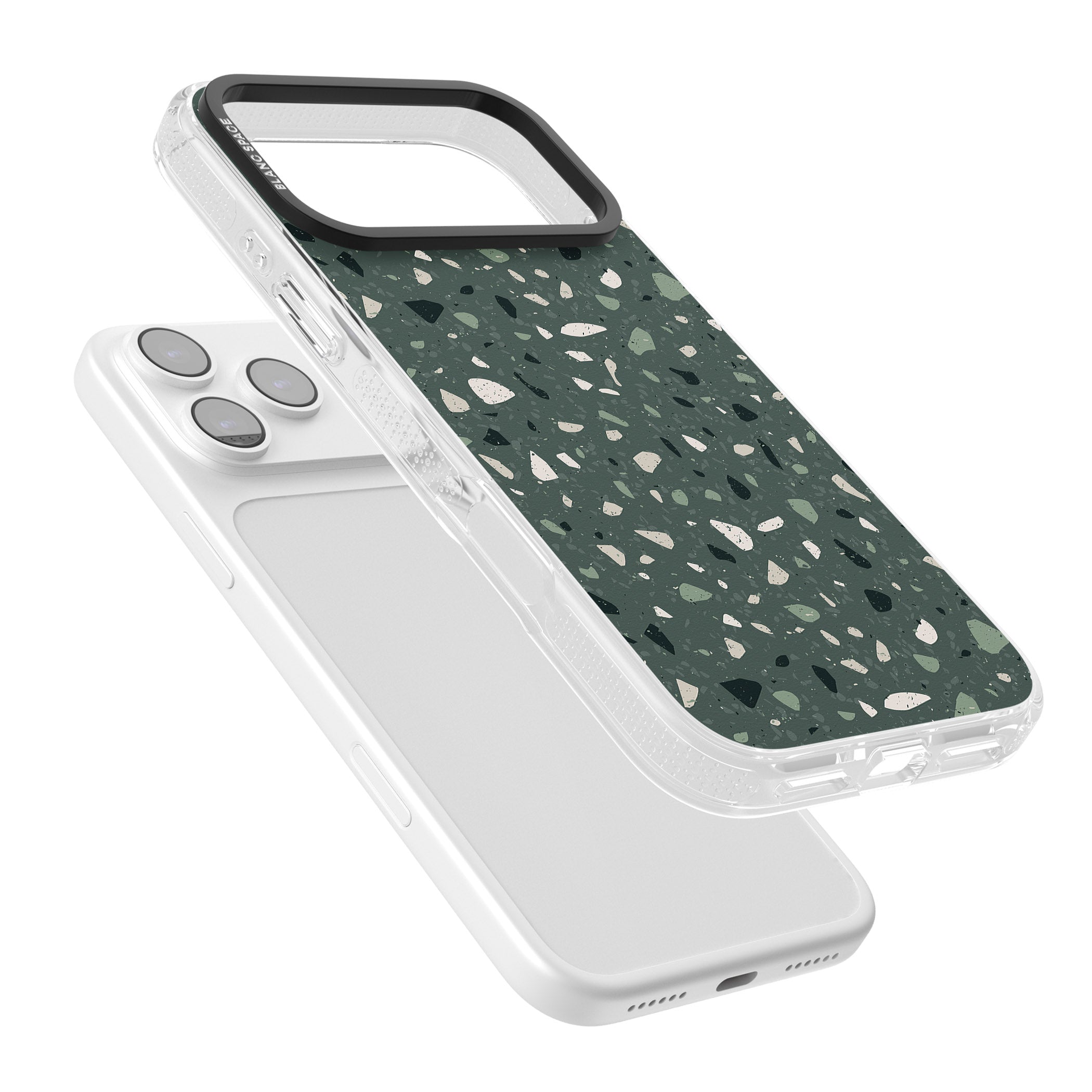 Green & Cream Terrazzo Pattern iPhone 17 Pro Max Impact Air Clear Phone Case Colours