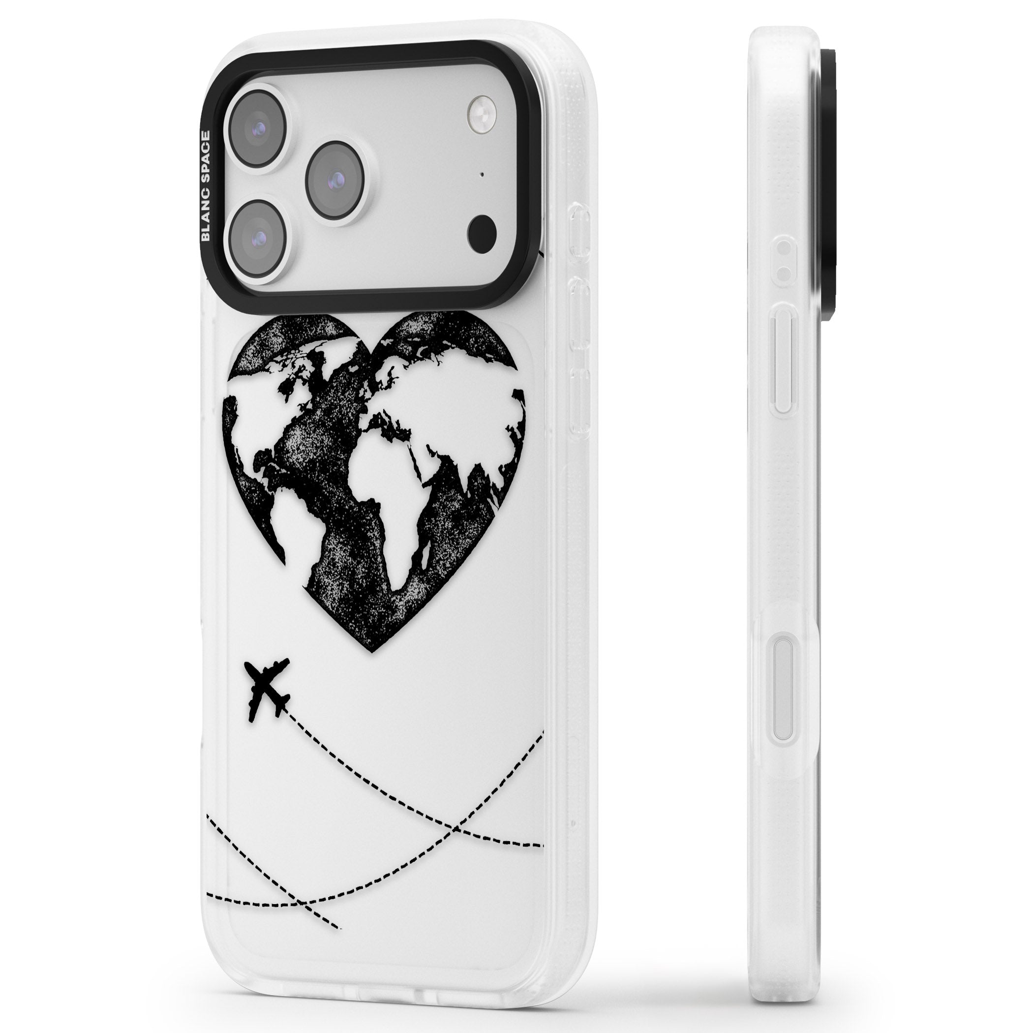 Globe Heart iPhone 17 Pro Max Impact Air Clear Phone Case Side Profile