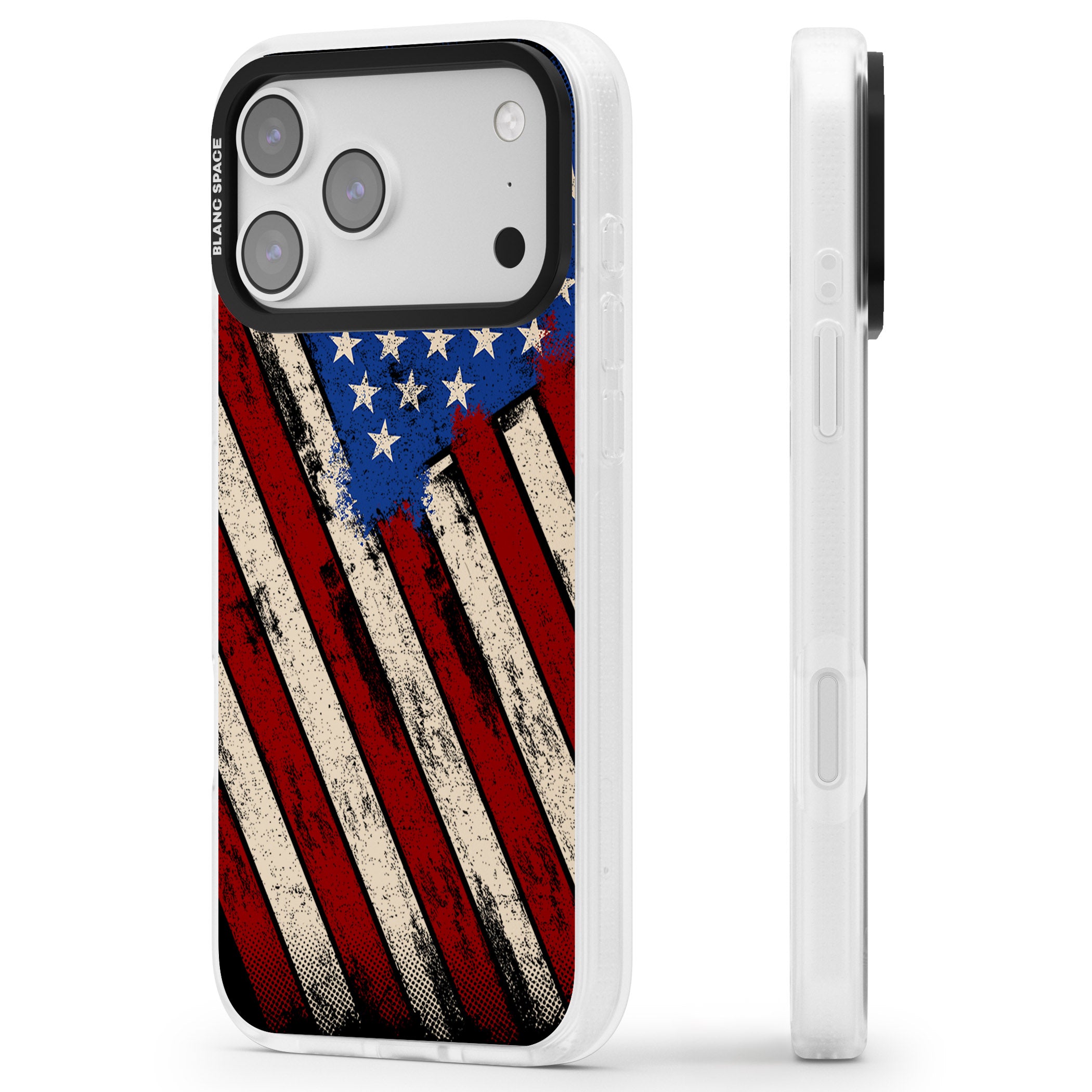 Distressed Us Flag iPhone 17 Pro Max Impact Air Clear Phone Case Side Profile