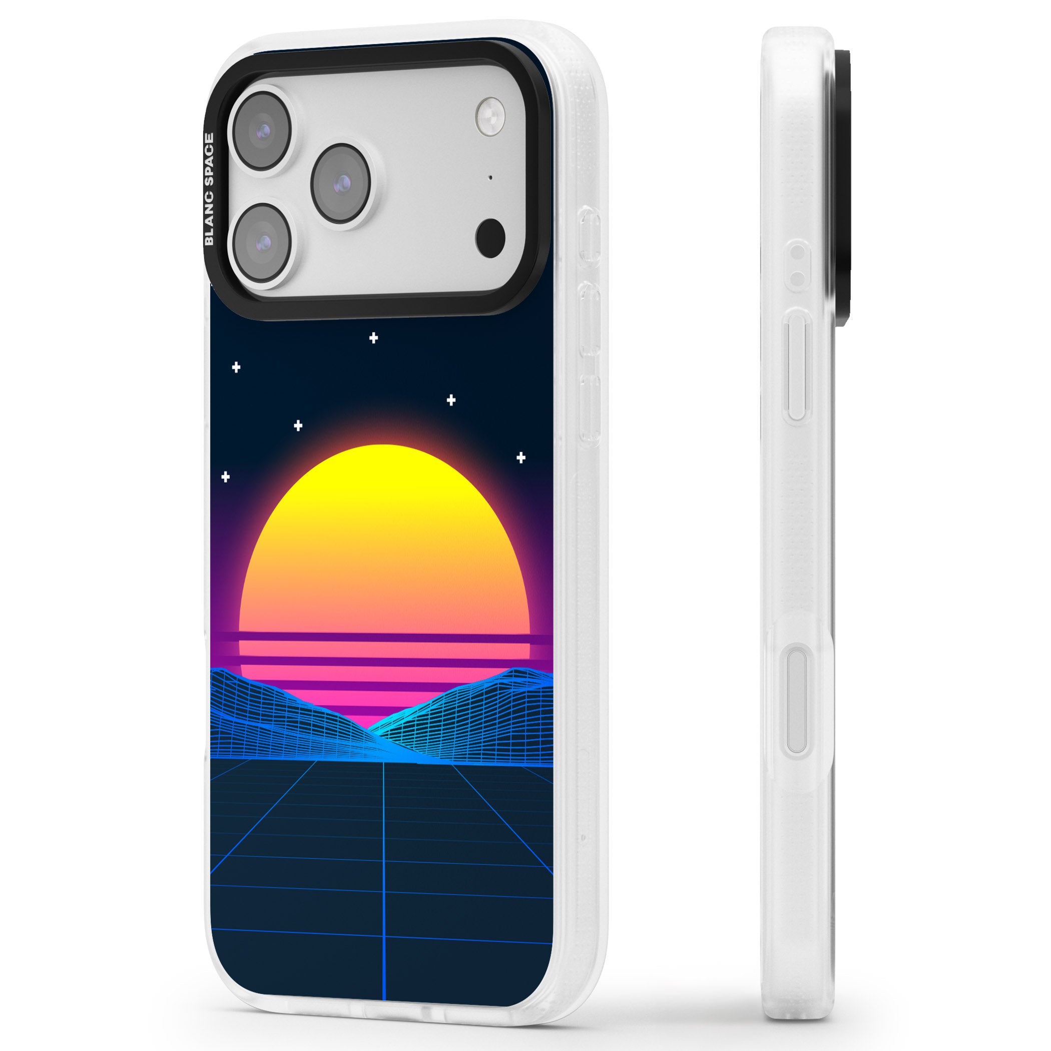 Retro Sunset Vaporwave iPhone 17 Pro Max Impact Air Clear Phone Case Side Profile