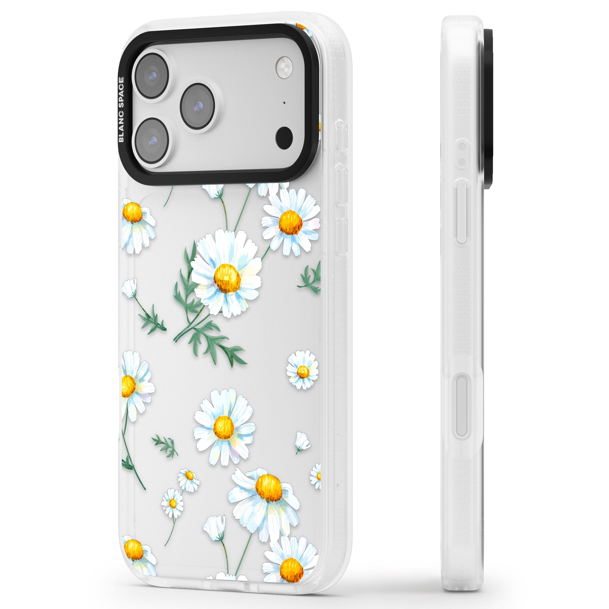 Vintage Painted Daisies iPhone 17 Pro Max Impact Air Clear Phone Case Side Profile