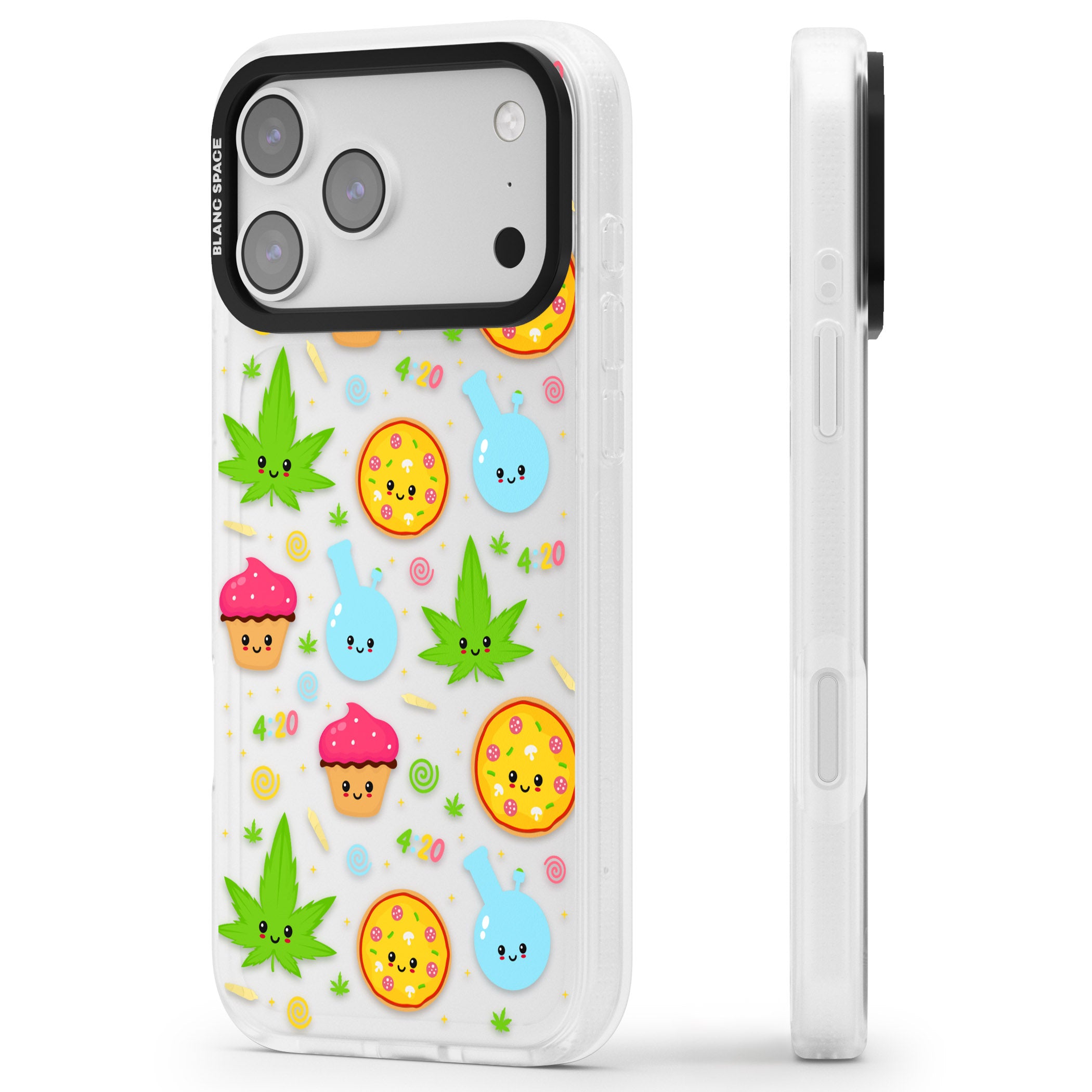 Kawaii Weed Pattern iPhone 17 Pro Impact Air Clear Phone Case Side Profile