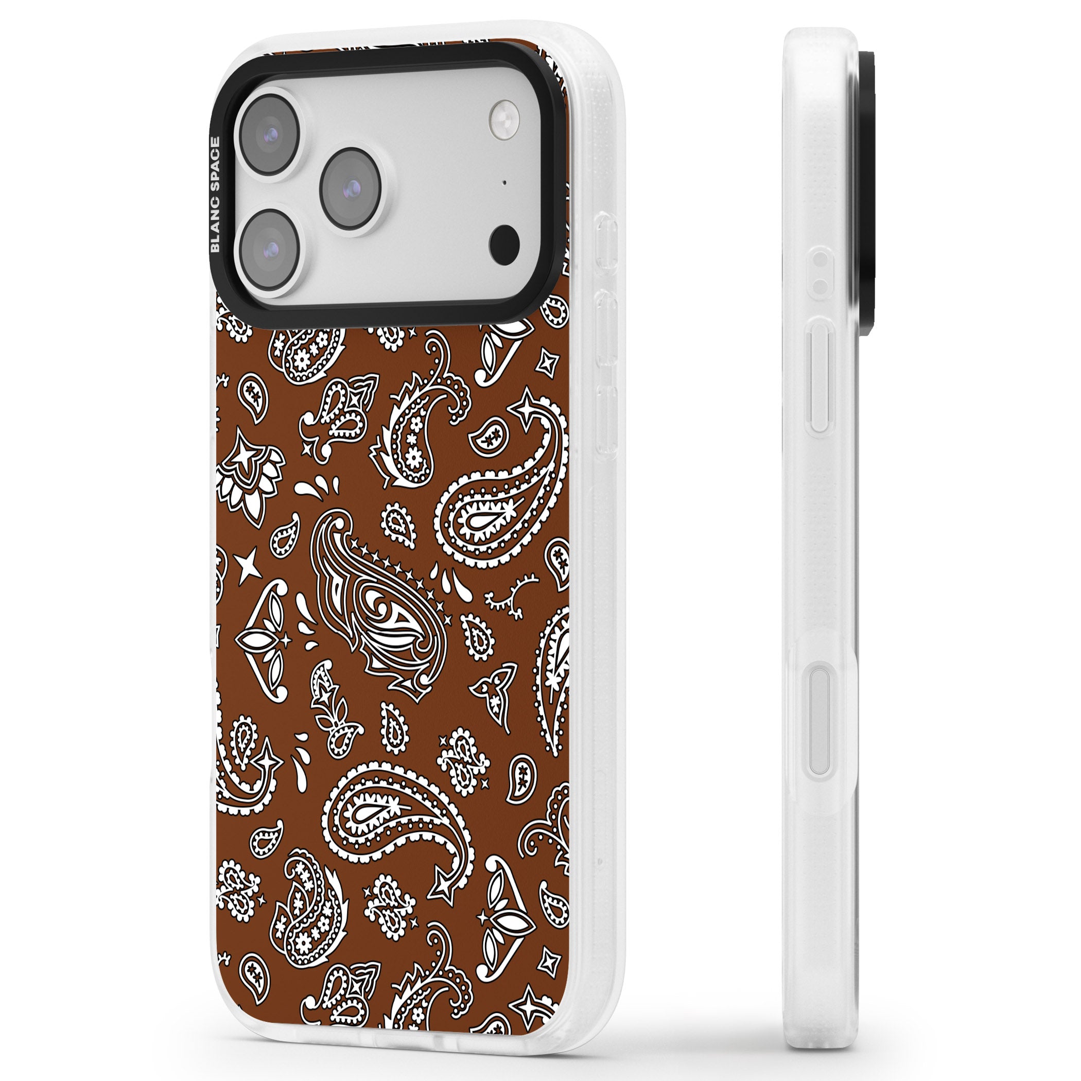 Brown Bandana iPhone 17 Pro Max Impact Air Clear Phone Case Side Profile