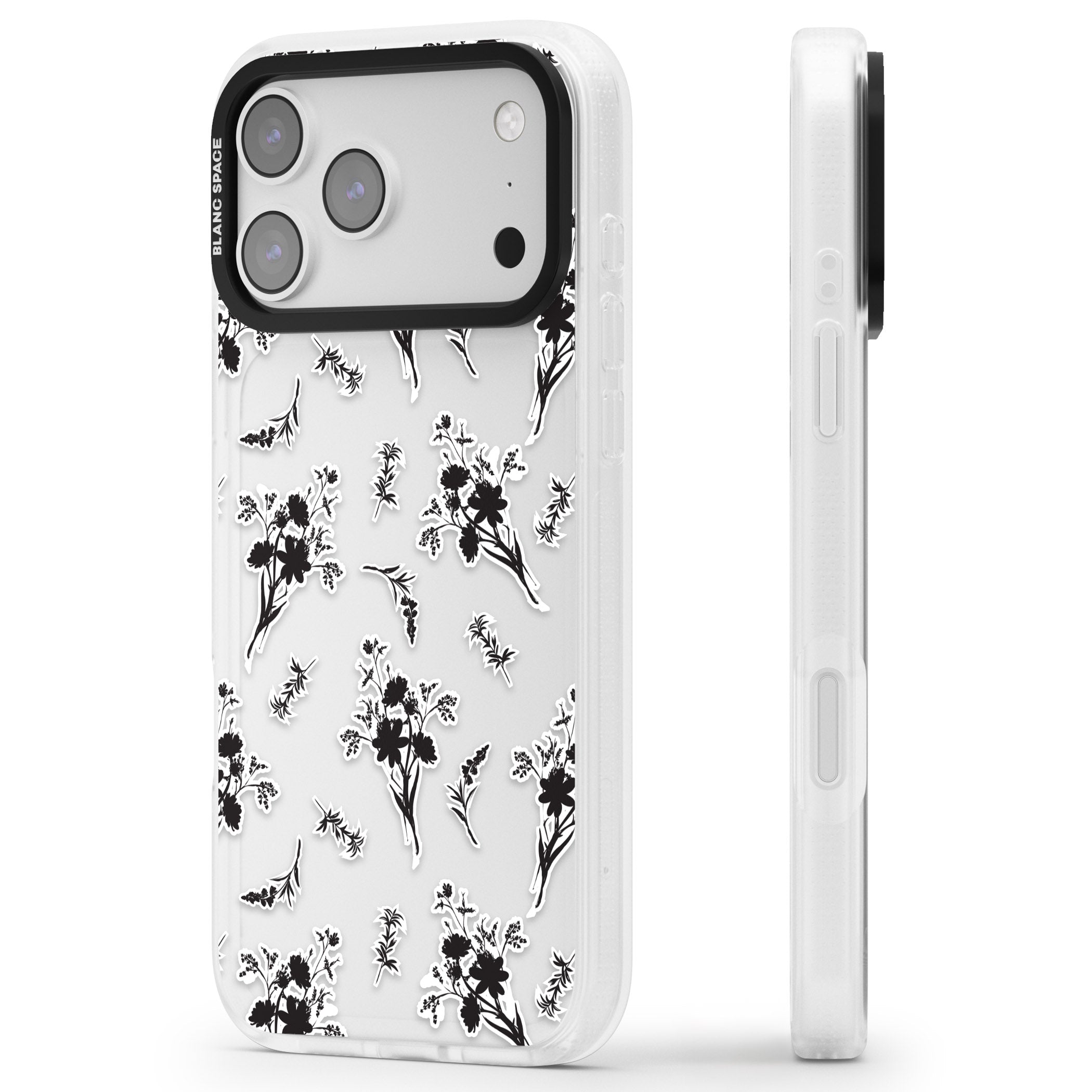 Black Sticker Wildflowers iPhone 17 Pro Max Impact Air Clear Phone Case Side Profile