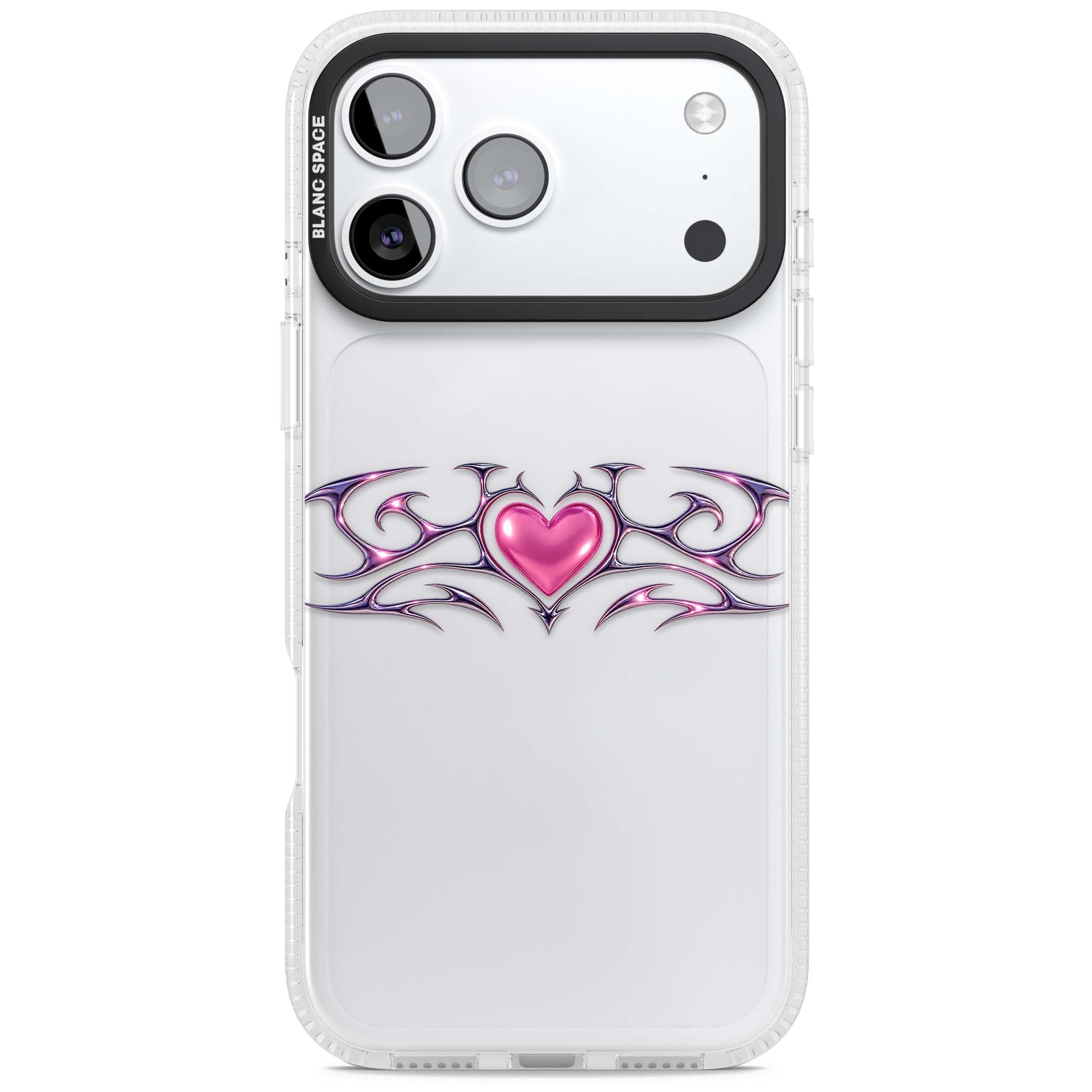 Pink Chrome Heart y2k iPhone case | Clear Case Impact Air case for iPhone 17 Pro, iPhone 17 Pro Max
