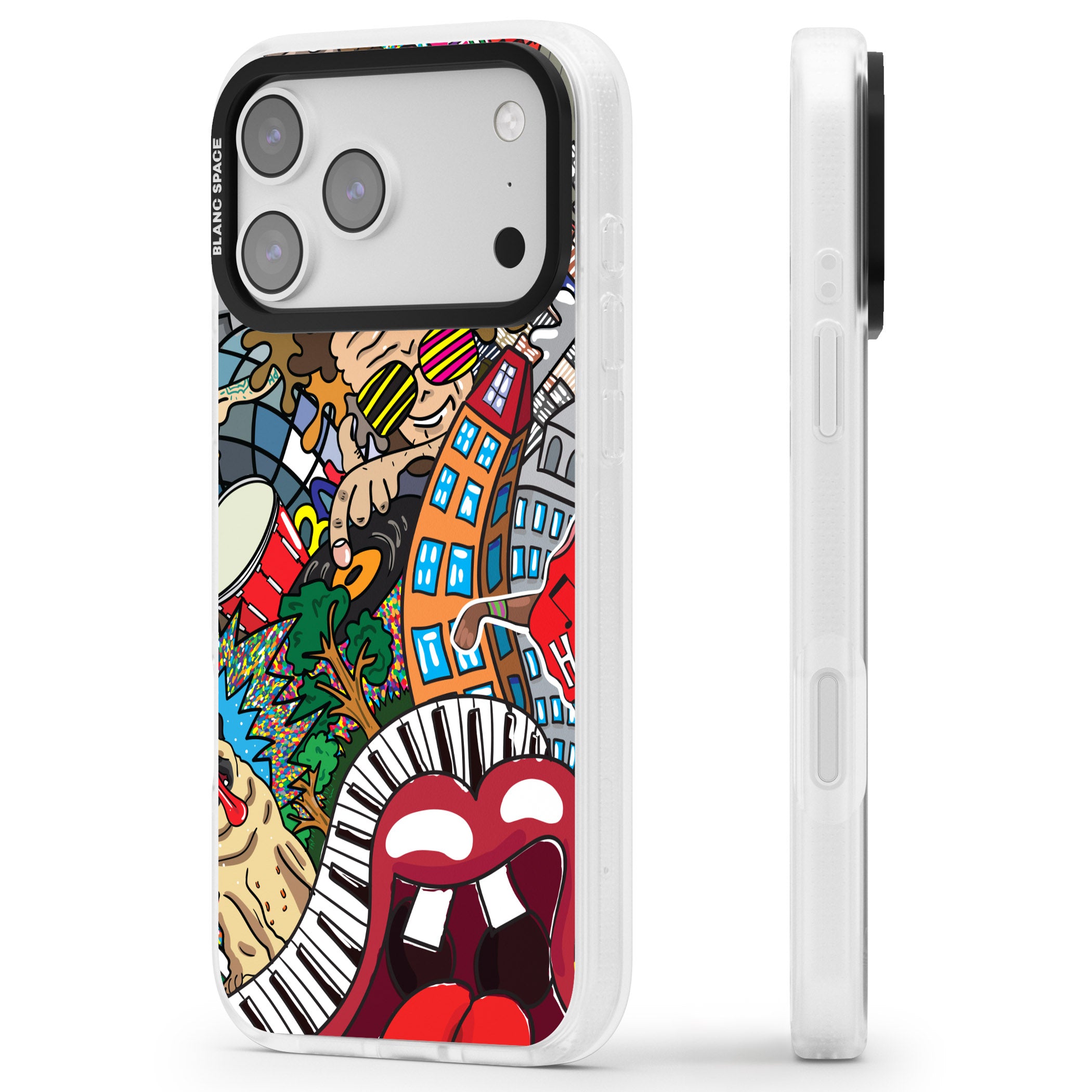 Funky Music City iPhone 17 Pro Max Impact Air Clear Phone Case Side Profile