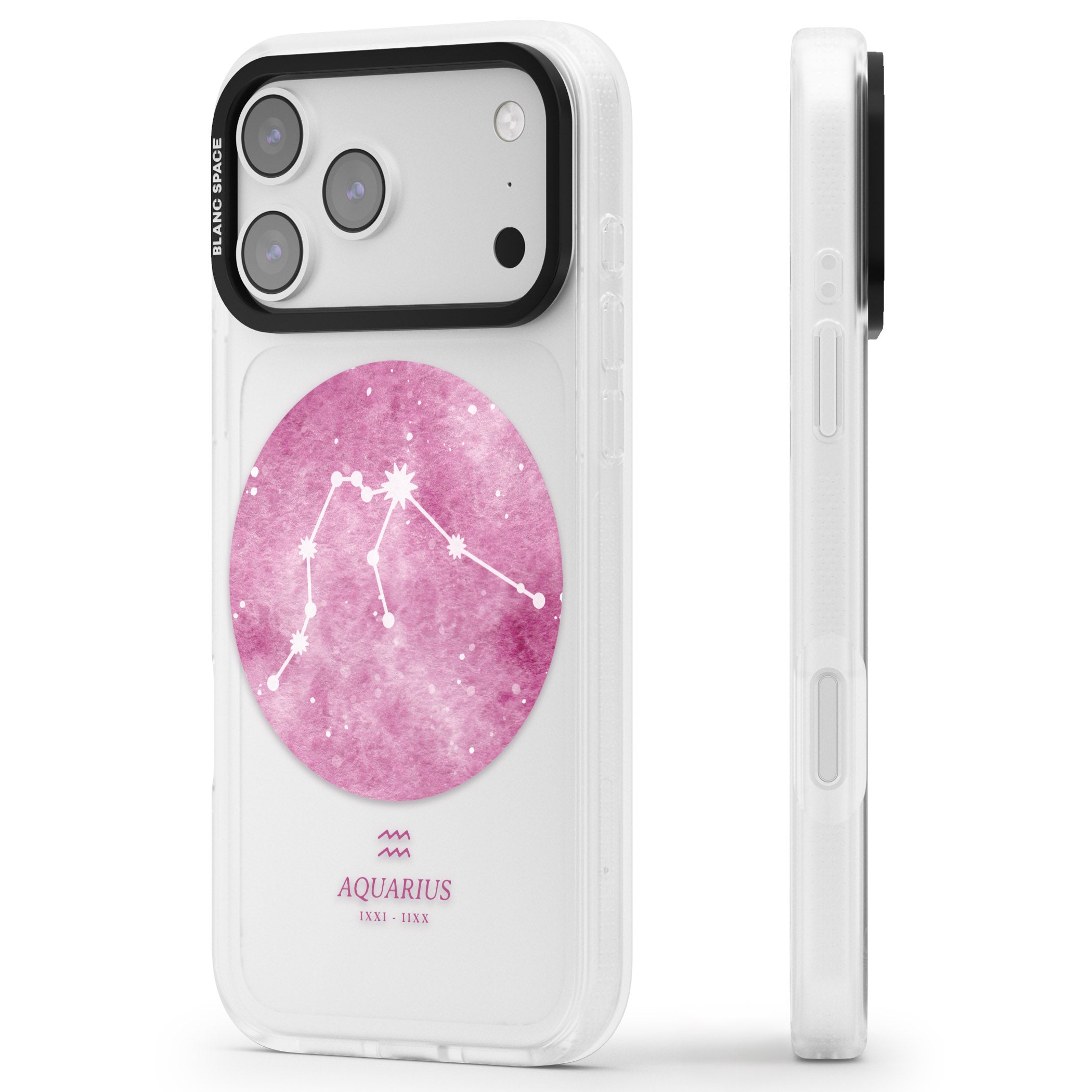 Aquarius Zodiac iPhone 17 Pro Impact Air Clear Phone Case Side Profile