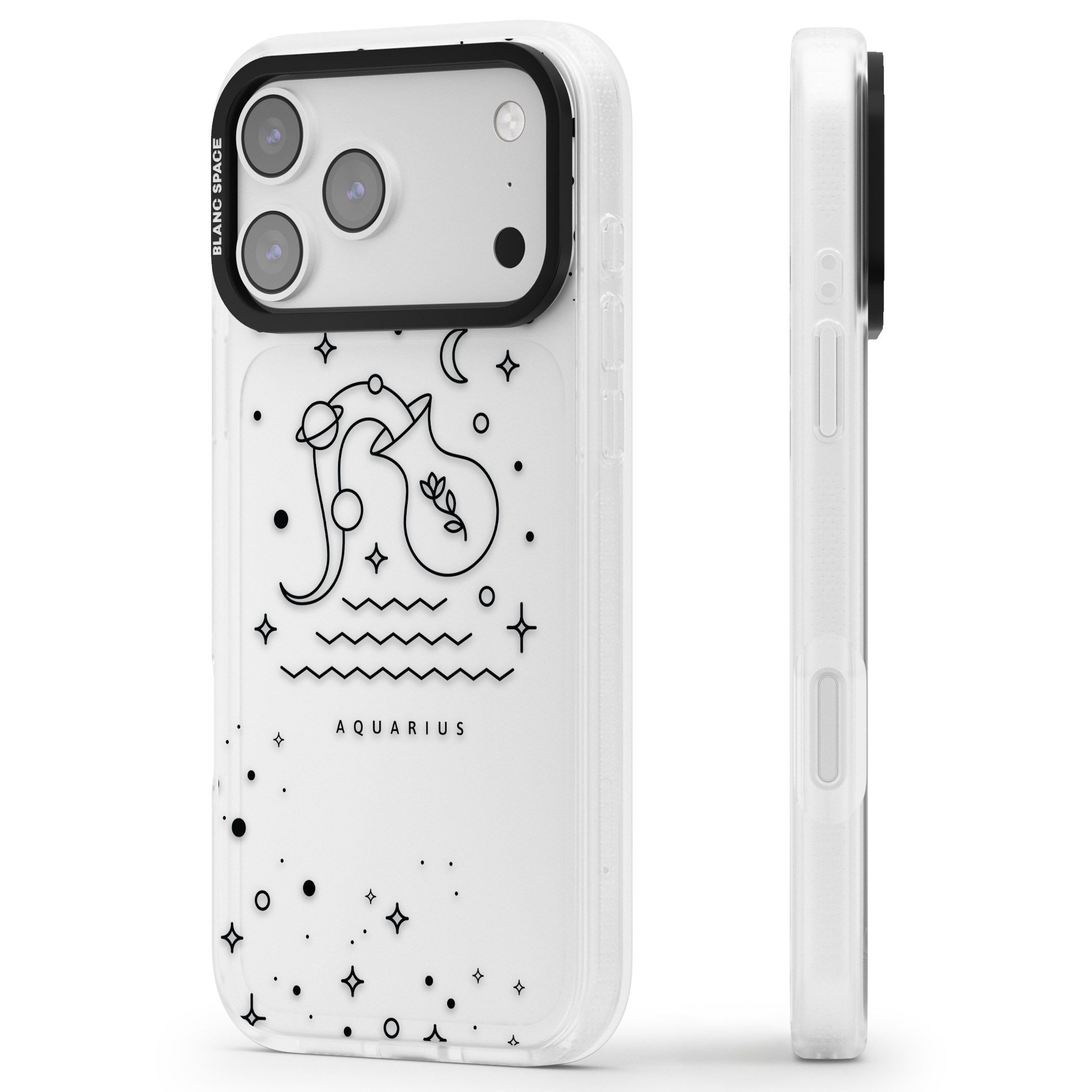 Aquarius Zodiac Symbol iPhone 17 Pro Max Impact Air Clear Phone Case Side Profile