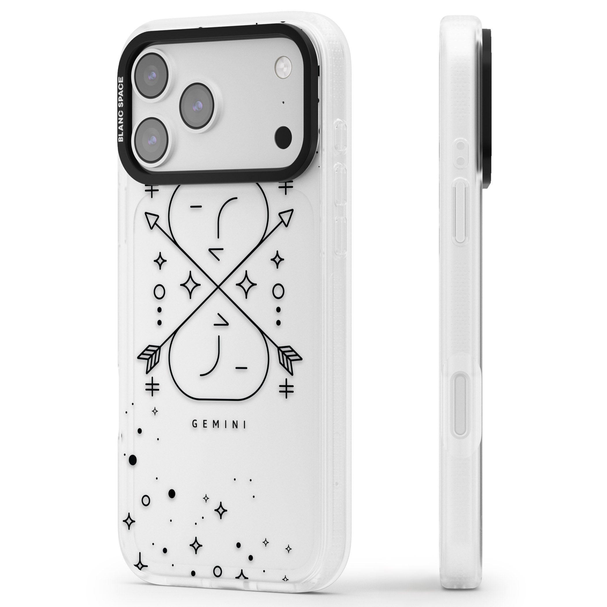 Gemini Zodiac iPhone 17 Pro Impact Air Clear Phone Case Side Profile