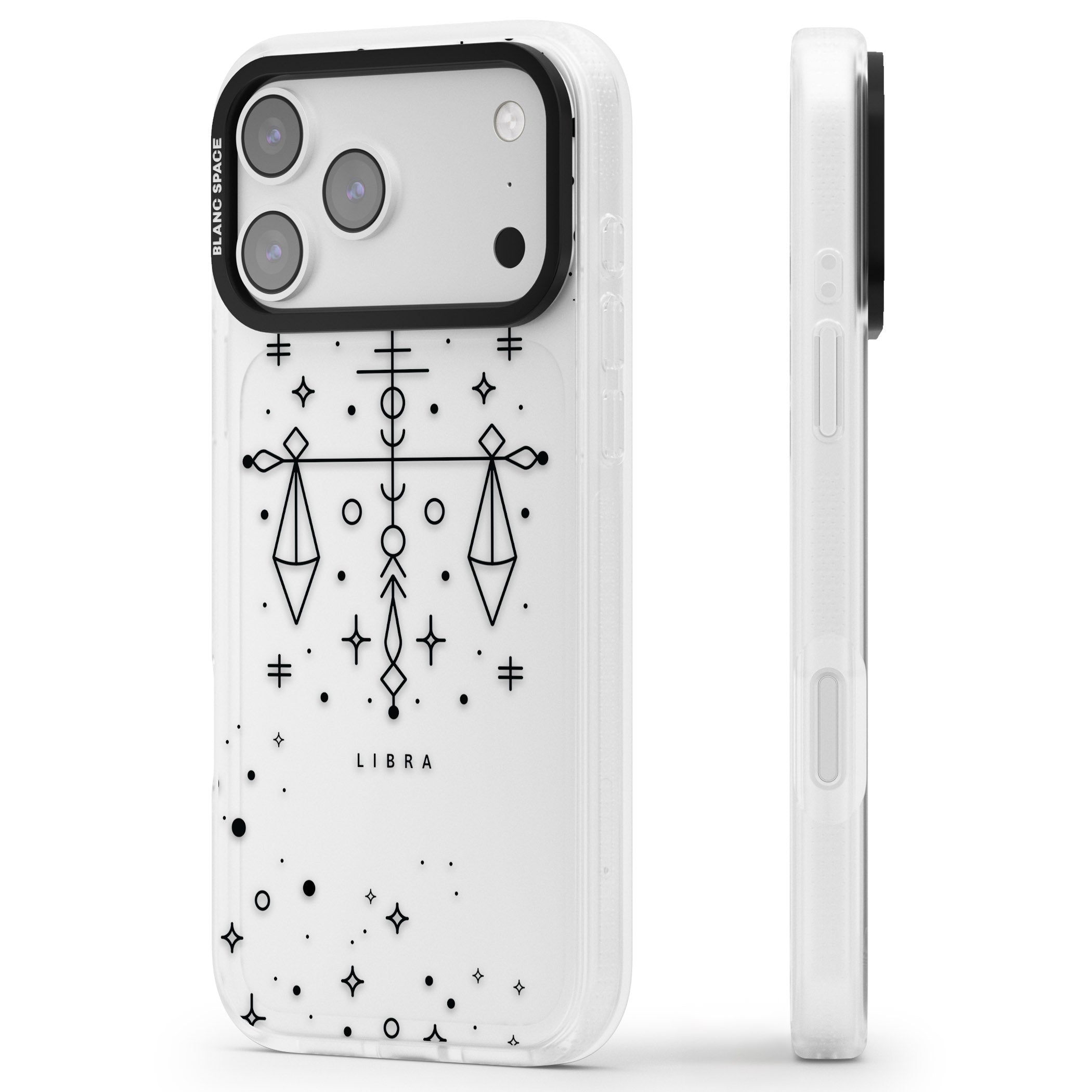 Libra Abstract Zodiac iPhone 17 Pro Max Impact Air Clear Phone Case Side Profile