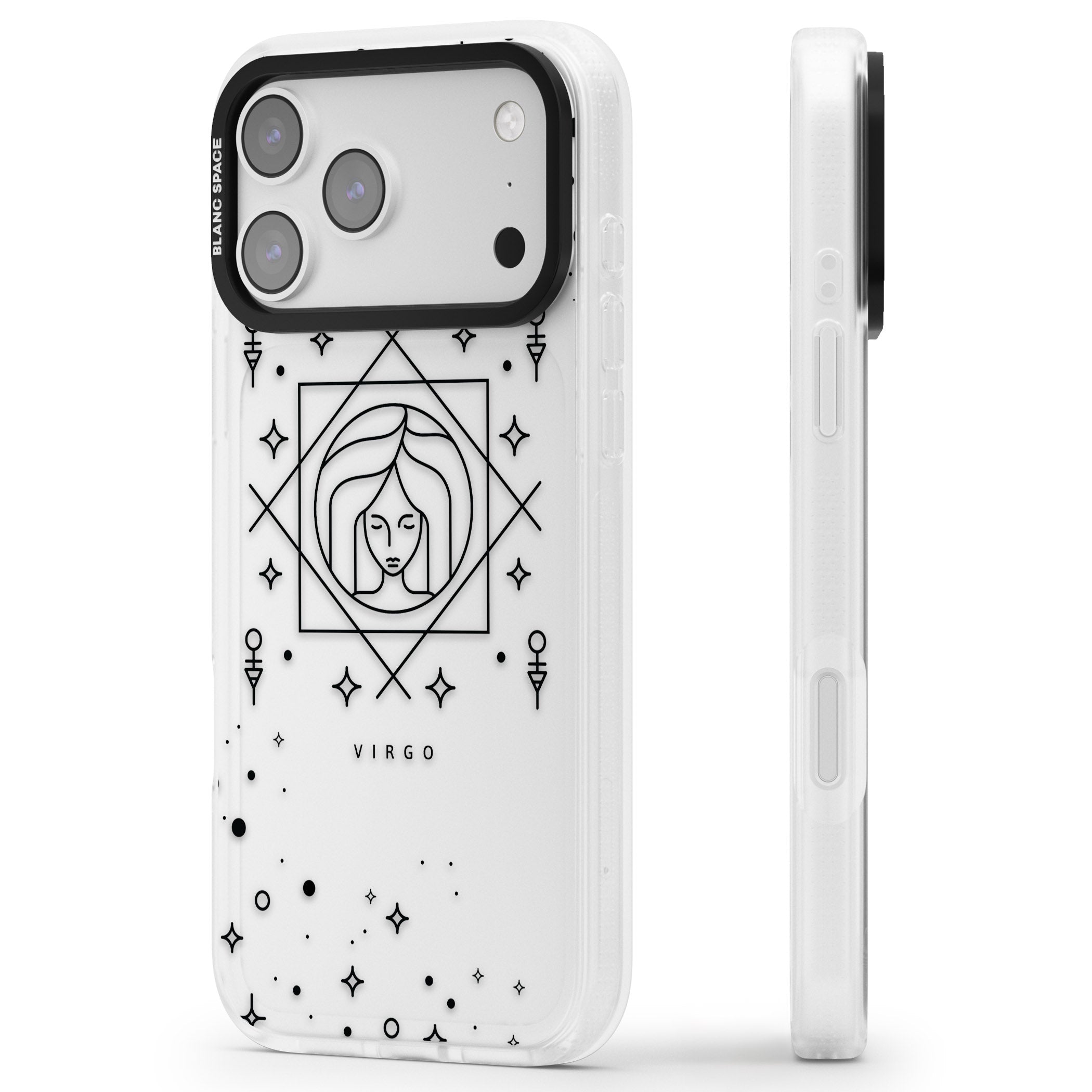 Virgo Emblem iPhone 17 Pro Max Impact Air Clear Phone Case Side Profile