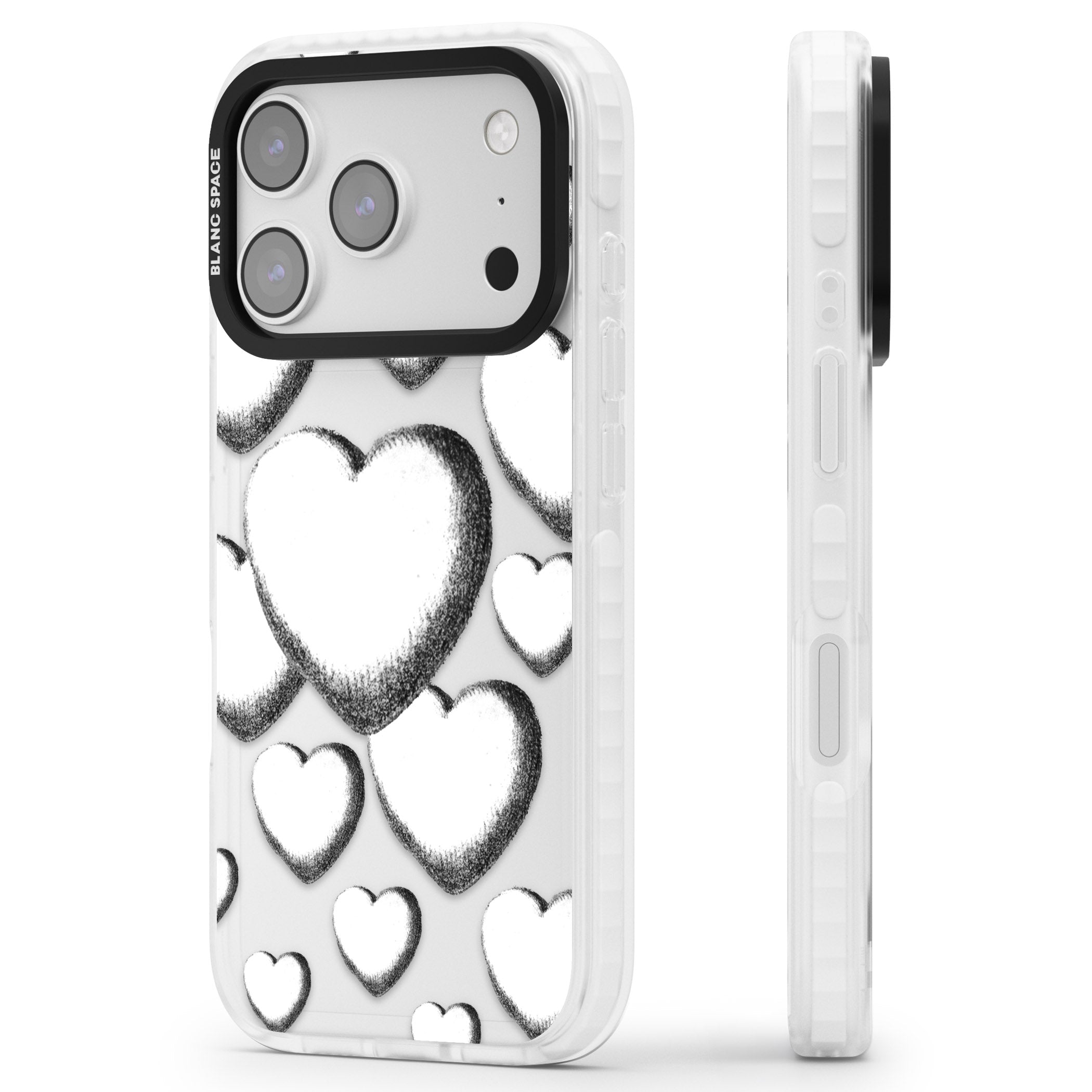 Hand Drawn Hearts iPhone 17 Pro Max Impact Clear Phone Case Side Profile