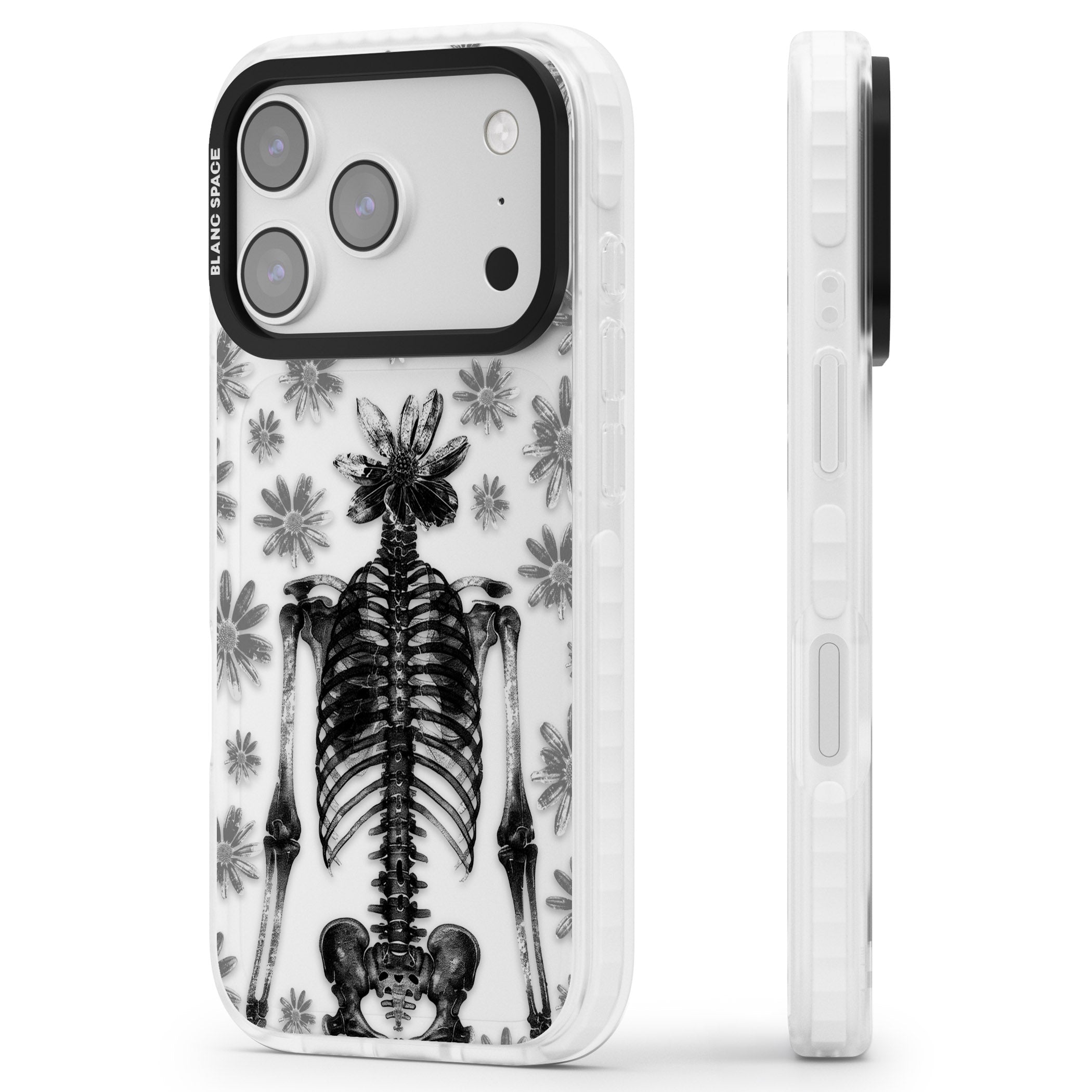 Skeleton Flower iPhone 17 Pro Impact Clear Phone Case Side Profile