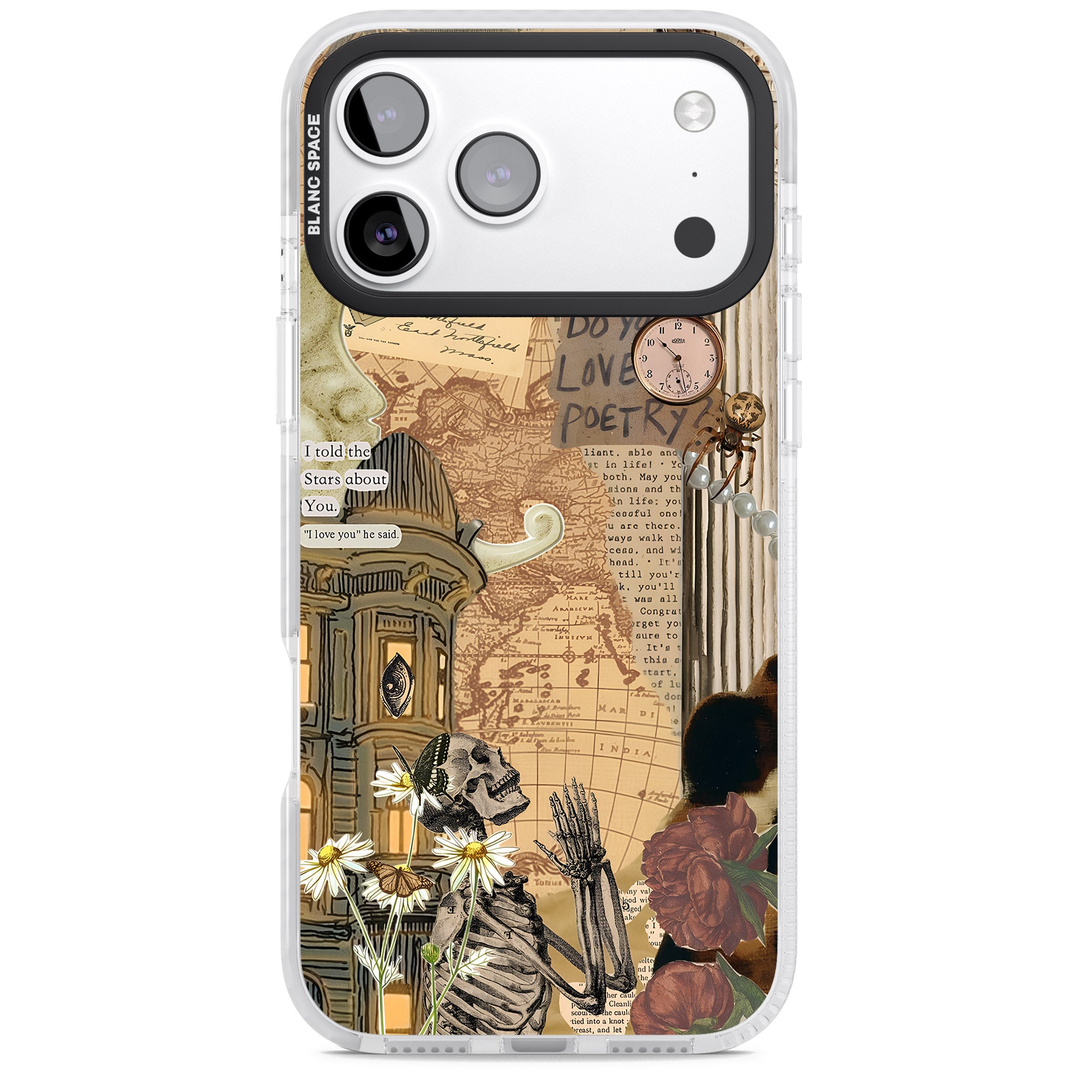 Skeleton Poetry iPhone 17 Pro Impact Clear Phone Case