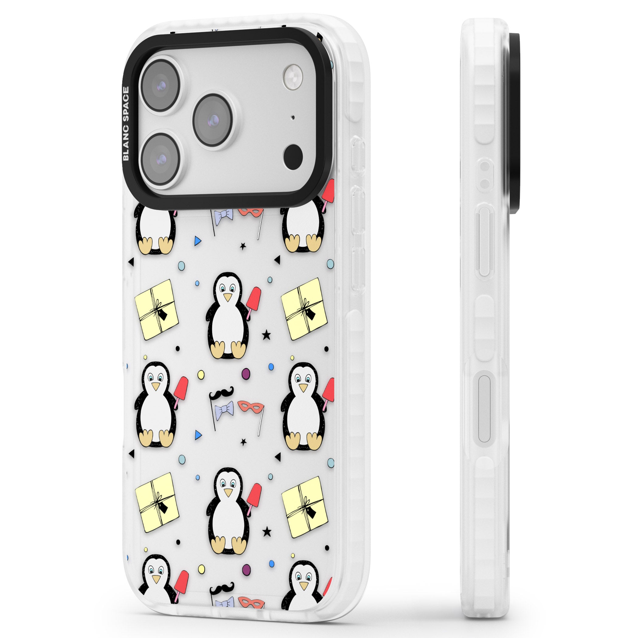 Cute Penguin Pattern Clear iPhone 17 Pro Max Impact Clear Phone Case Side Profile