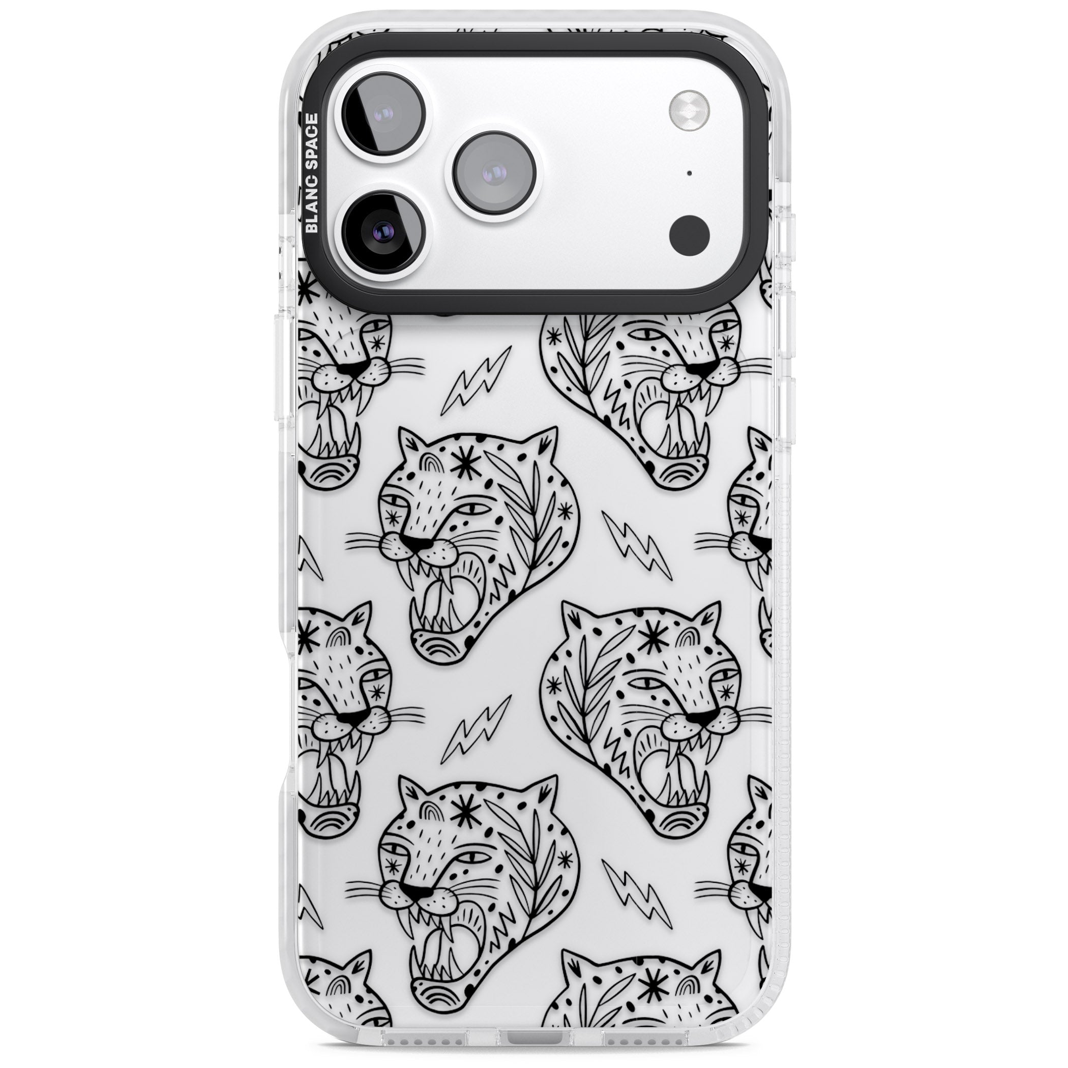 Black Tiger Roar Pattern iPhone 17 Pro Impact Clear Phone Case