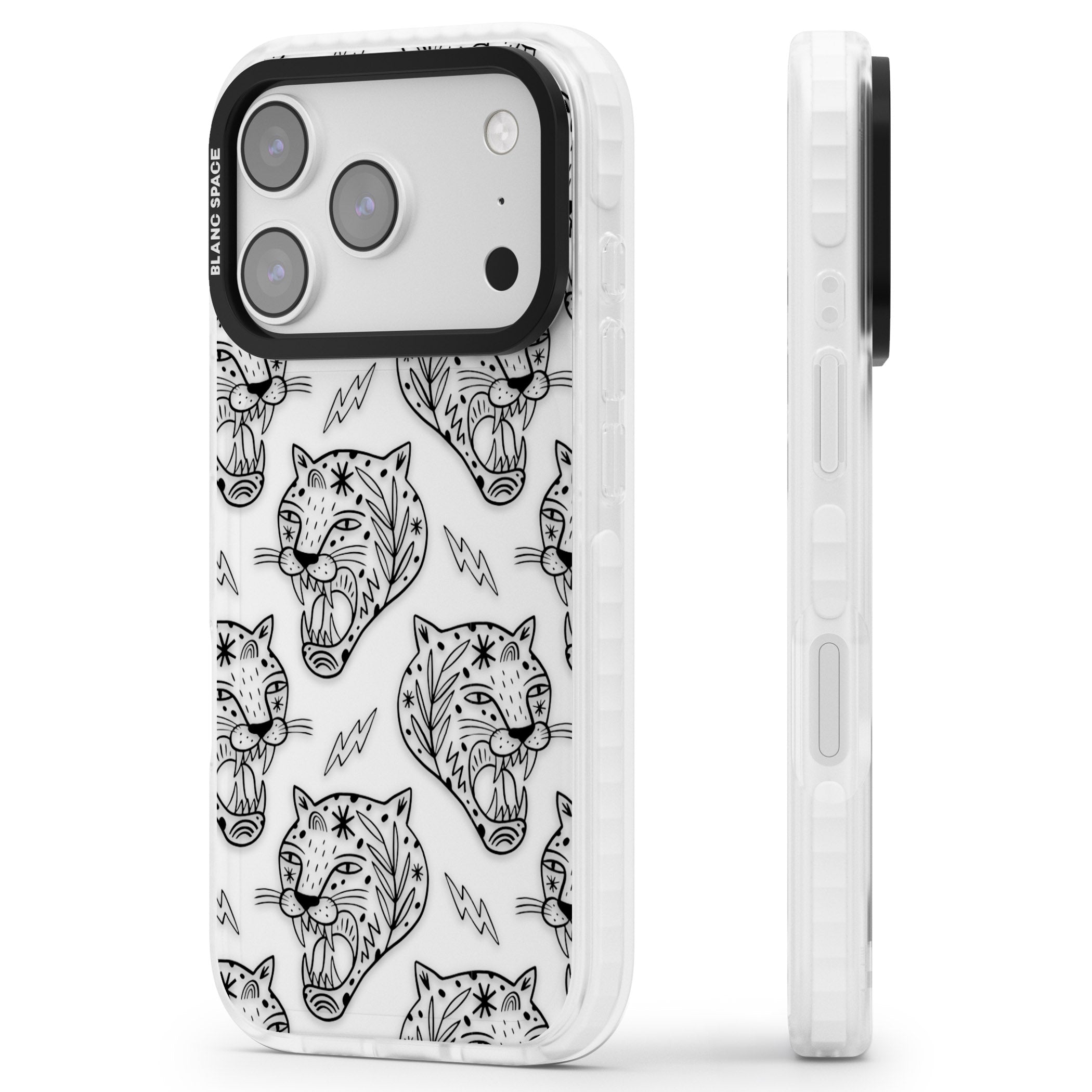 Black Tiger Roar Pattern iPhone 17 Pro Max Impact Clear Phone Case Side Profile