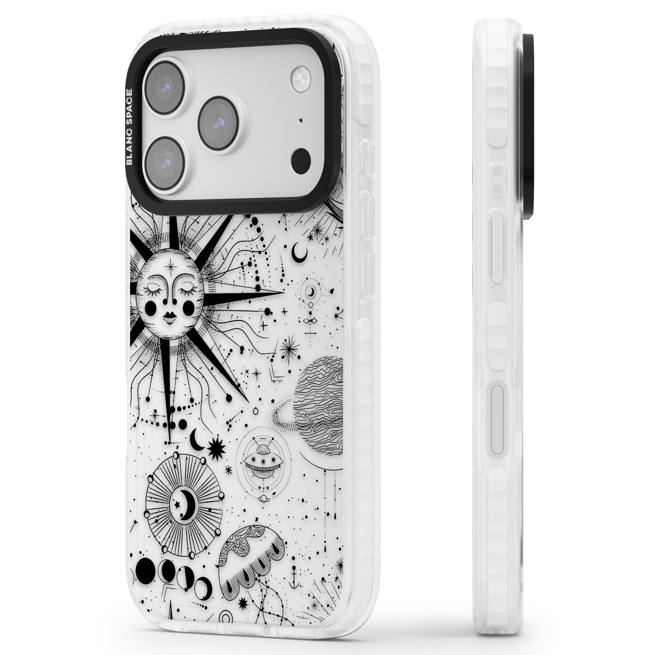 Cosmic Sun Zodiac iPhone 17 Pro Impact Clear Phone Case Side Profile