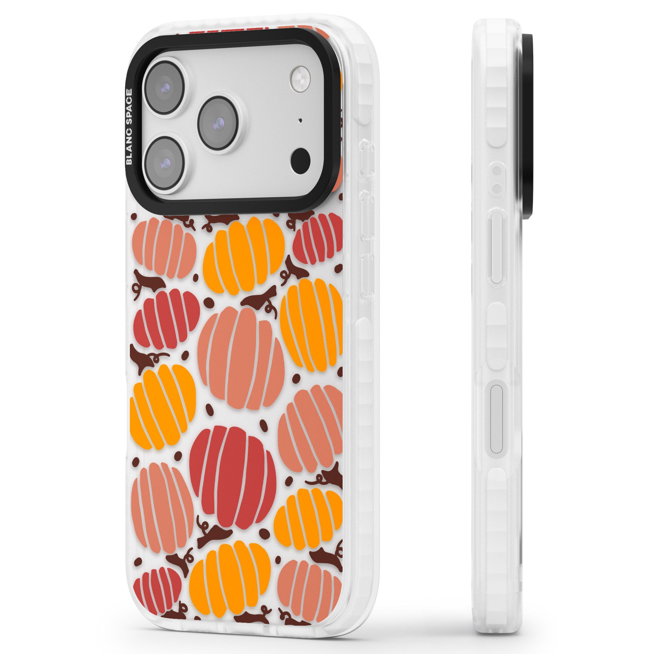 Autumn Pumpkin Patch iPhone 17 Pro Impact Clear Phone Case Side Profile