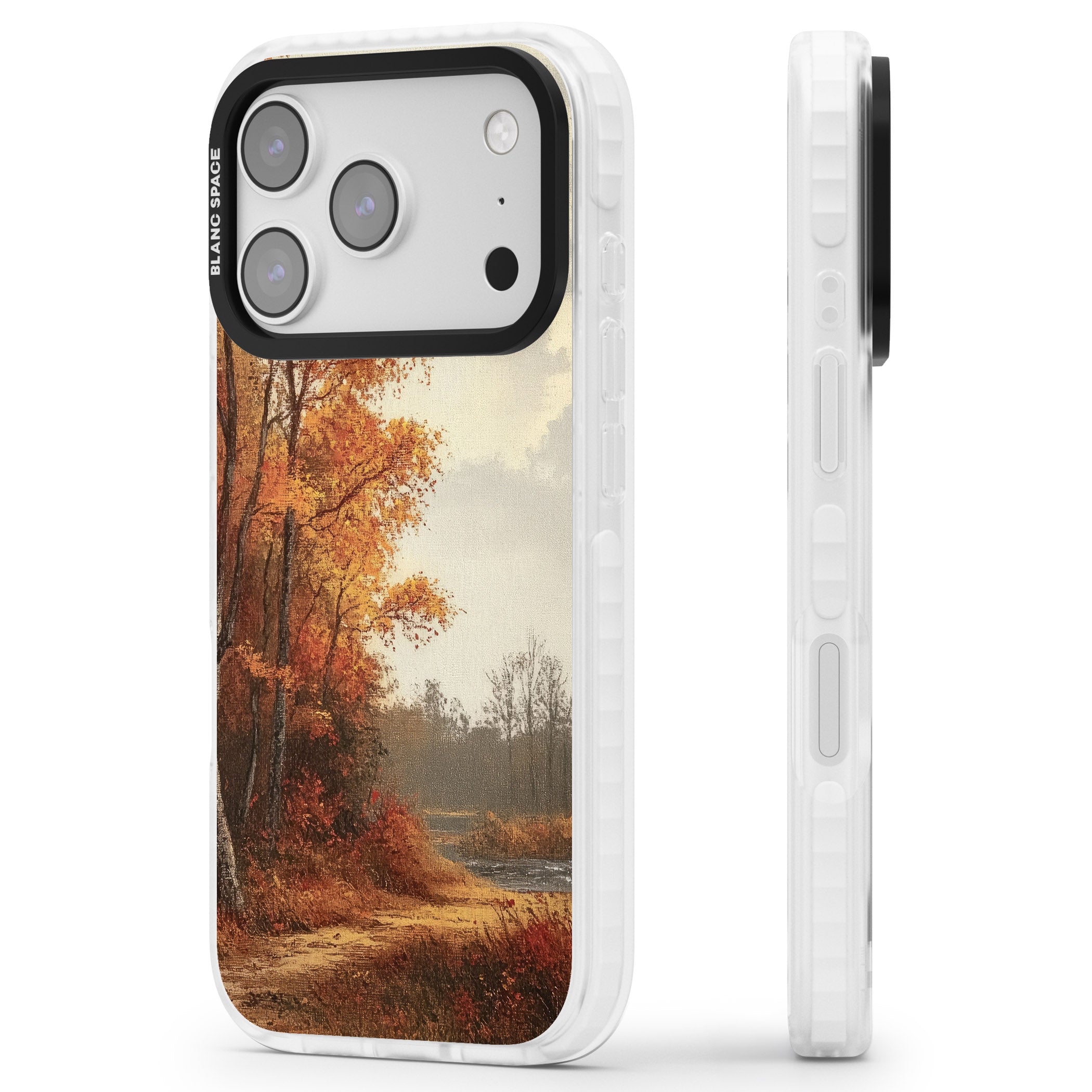 Vintage Autumn Oil Painting iPhone 17 Pro Impact Clear Phone Case Side Profile