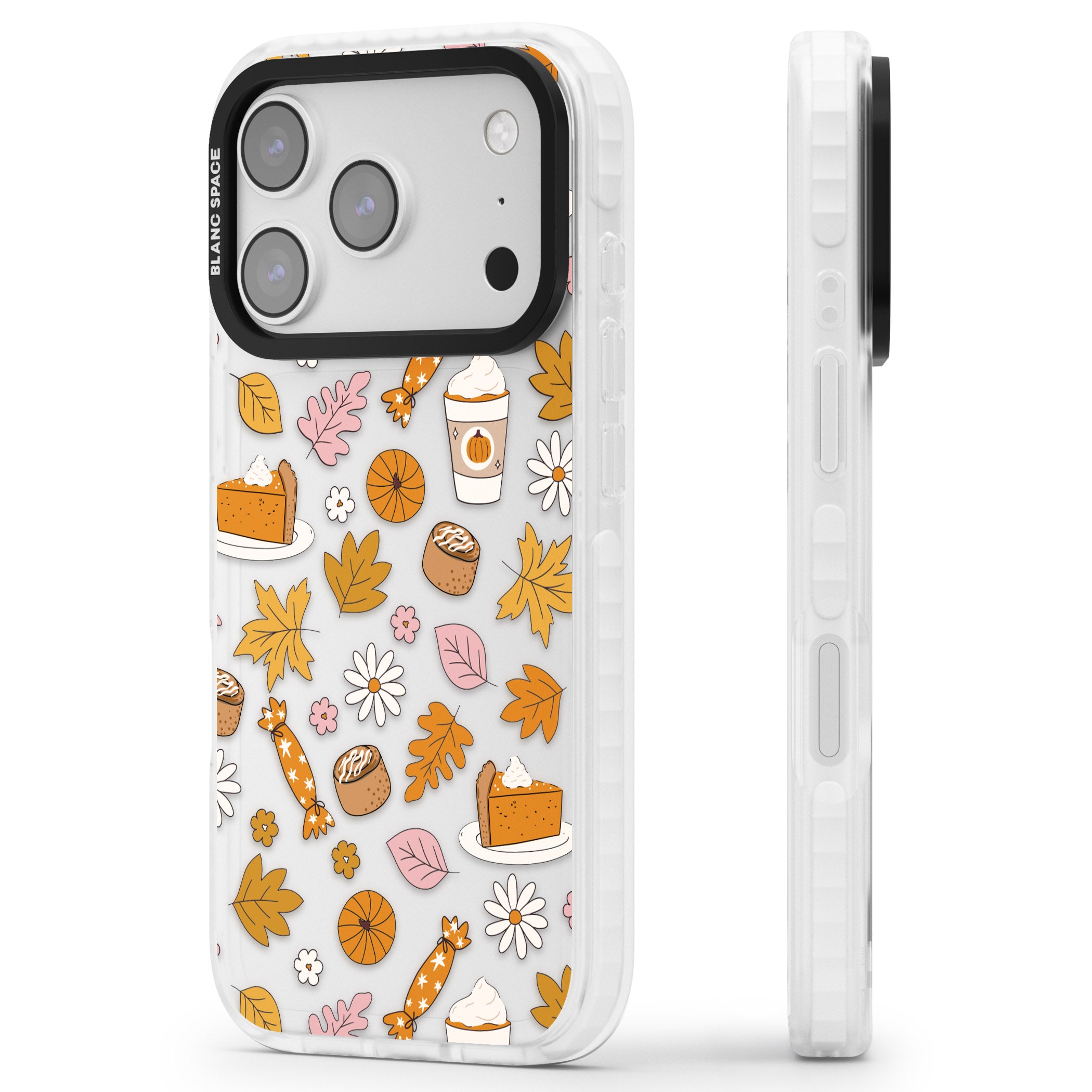 Pumpkin Spice iPhone 17 Pro Impact Clear Phone Case Side Profile
