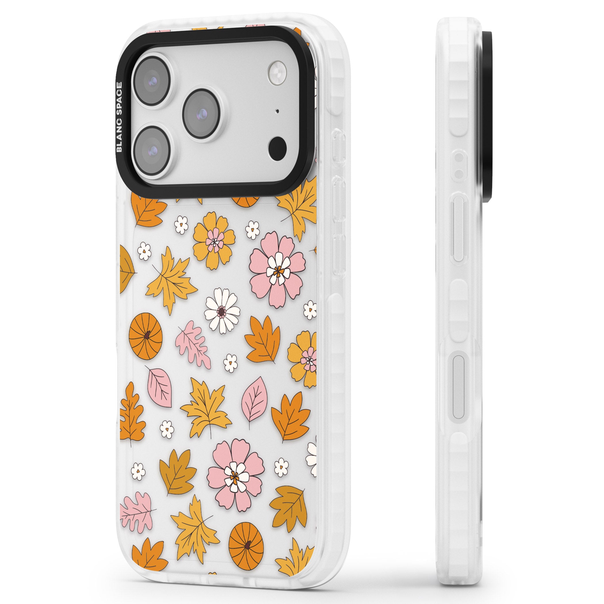 Autumn Leaves And Flowers iPhone 17 Pro Impact Clear Phone Case Side Profile
