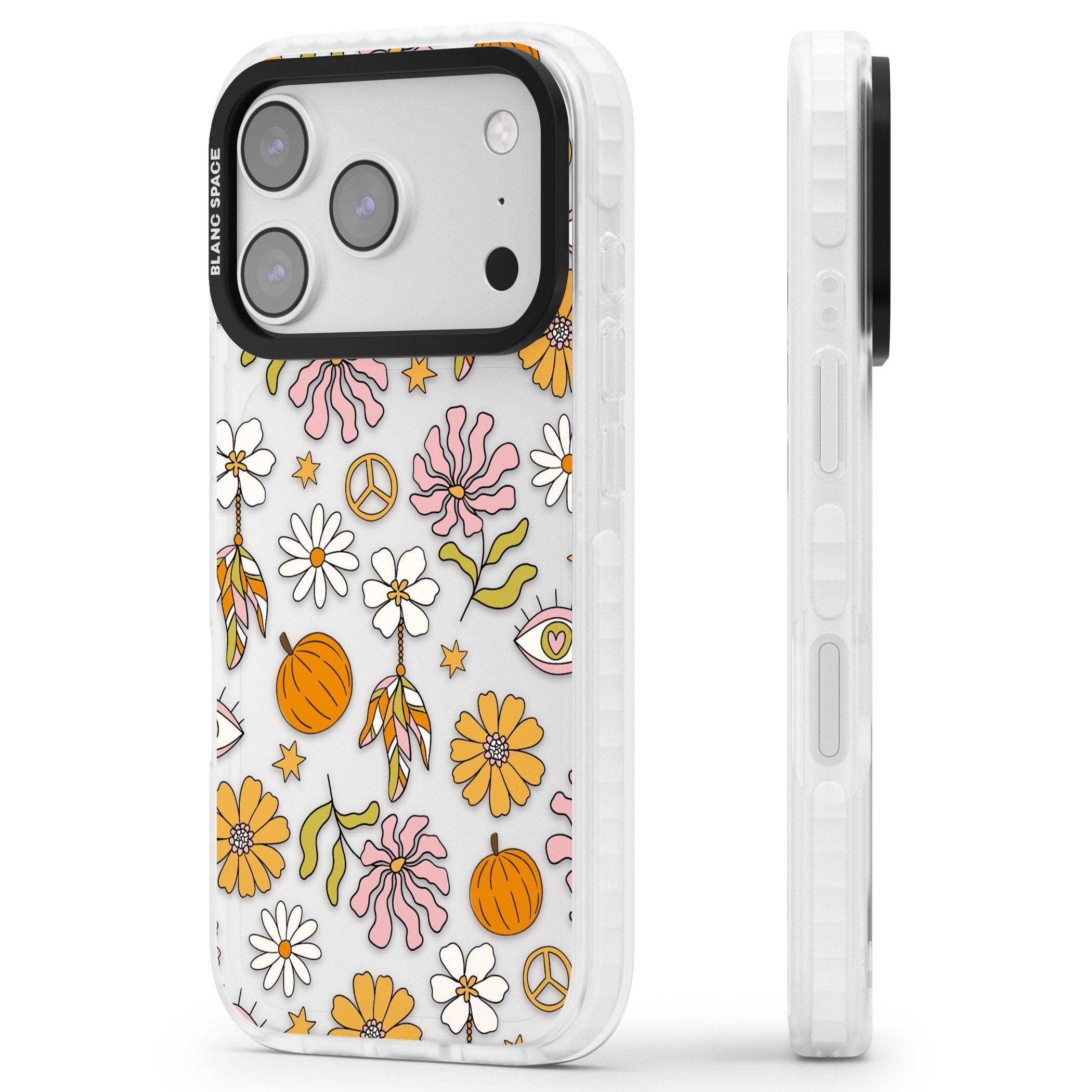 Retro Boho Fall Floral iPhone 17 Pro Impact Clear Phone Case Side Profile