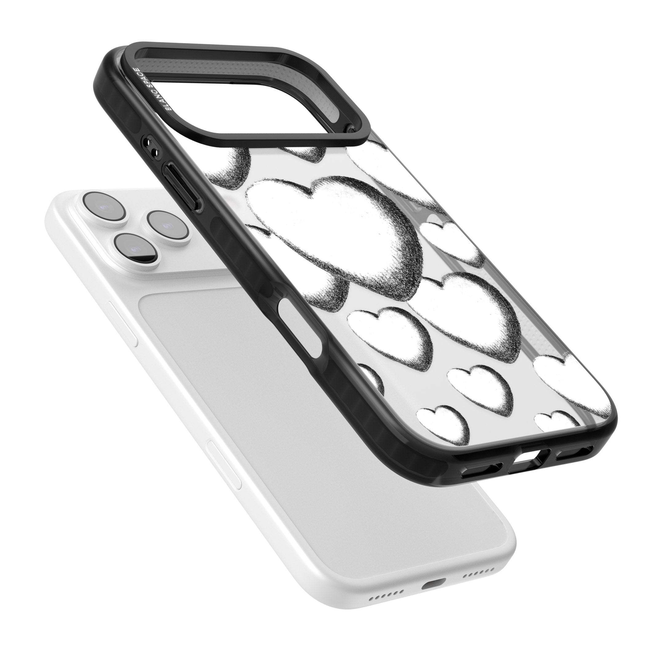 Hand Drawn Hearts iPhone 17 Pro Impact Black Phone Case Colours