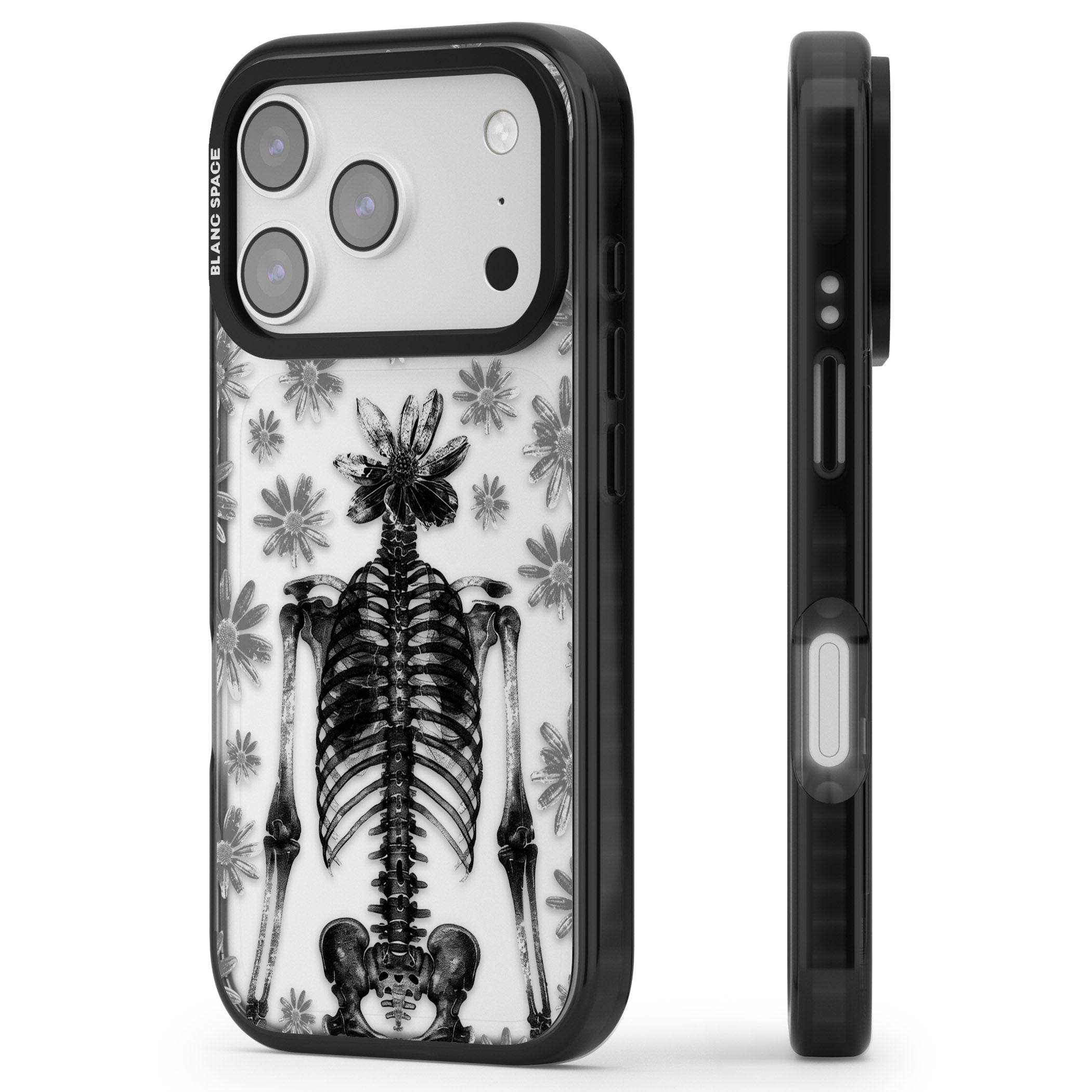 Skeleton Flower iPhone 17 Pro Impact Black Phone Case Side Profile