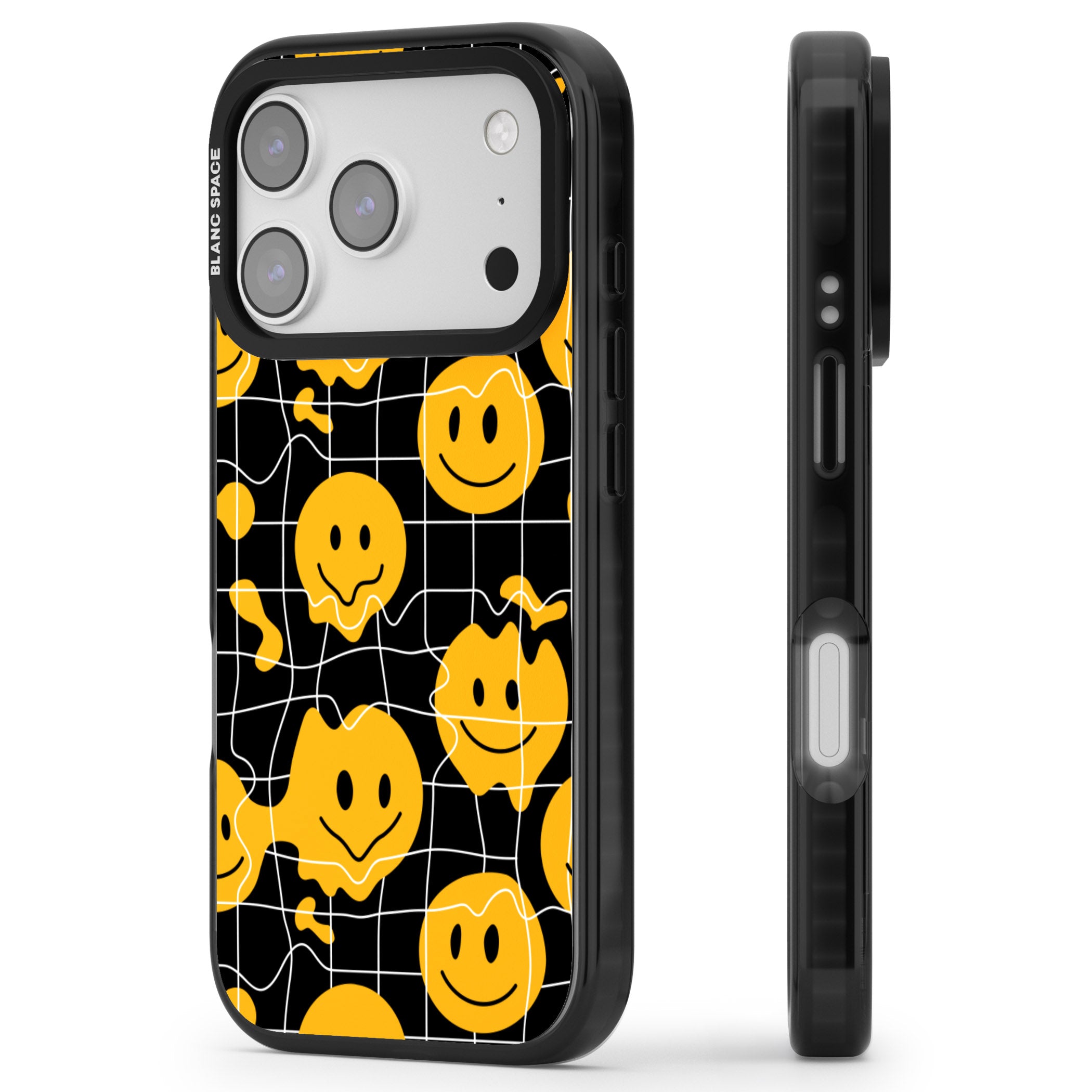 Acid Face Grid Pattern iPhone 17 Pro Impact Black Phone Case Side Profile