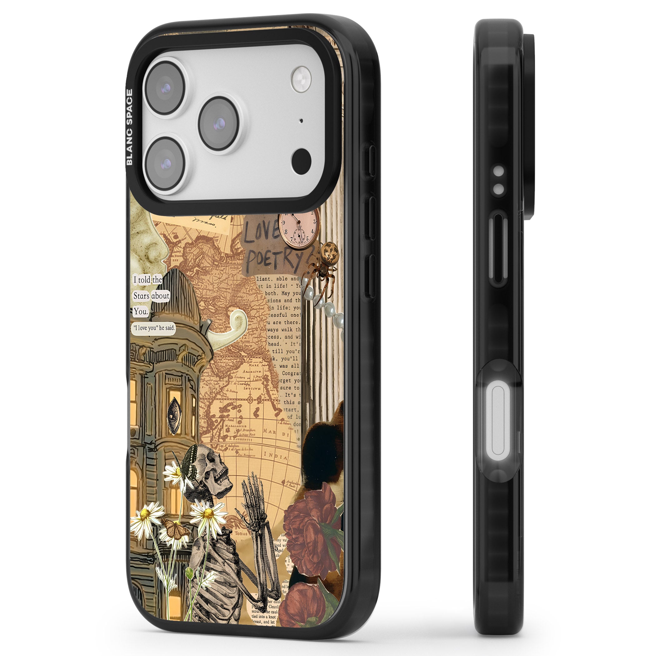 Skeleton Poetry iPhone 17 Pro Max Impact Black Phone Case Side Profile
