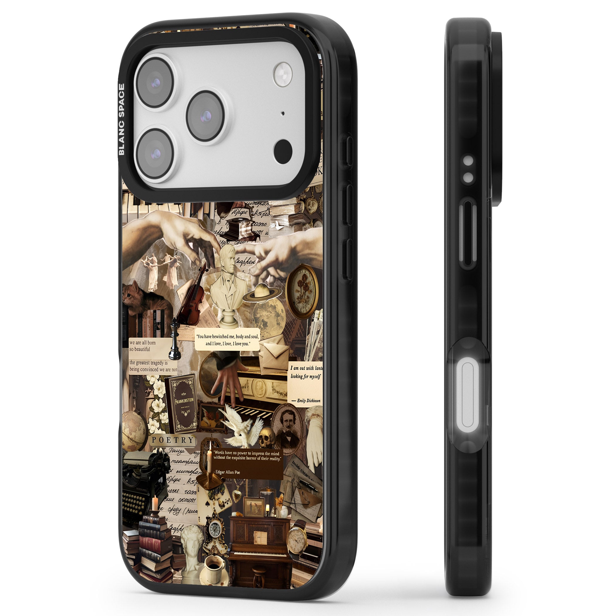 Antique Collage iPhone 17 Pro Impact Black Phone Case Side Profile